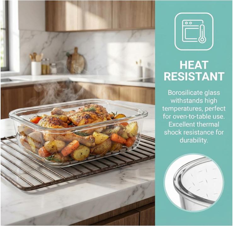 Set de 5 recipientes de vidrio 36oz con tapa, herméticos y aptos horno