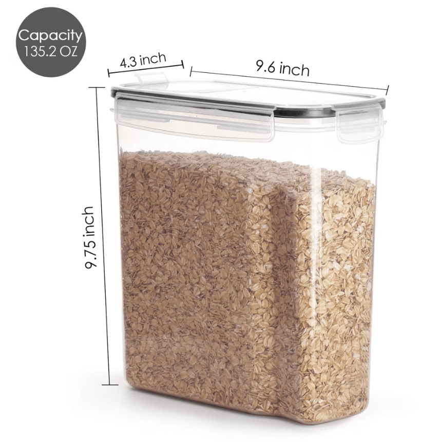 Set of 4 Airtight Cereal Storage Containers 135oz Black Kitchen Food Keep Fresh