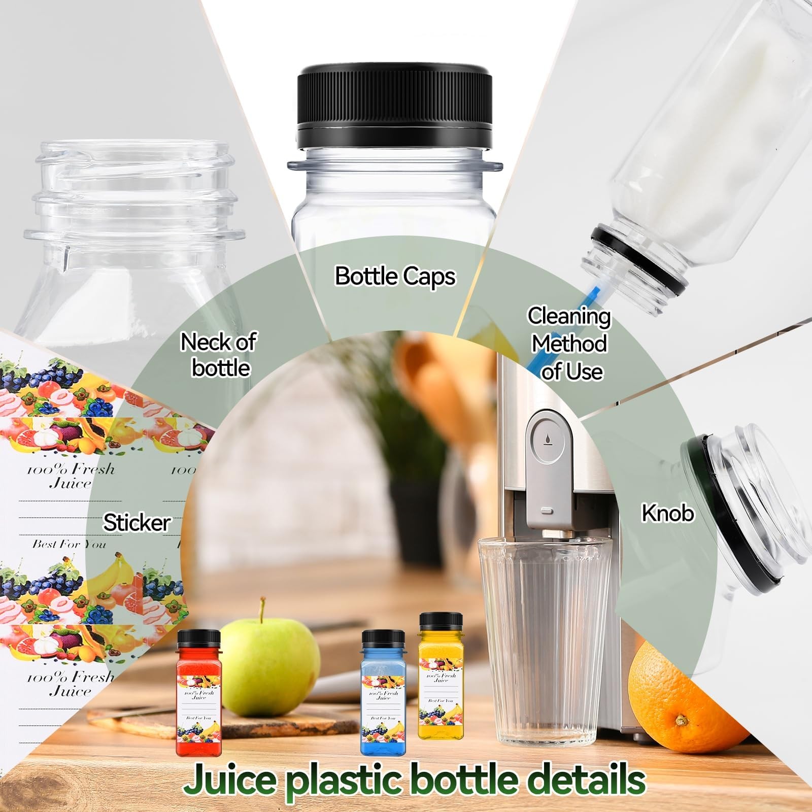 6pcs 2oz Shot Bottles with Caps, Empty Juice for Juicing,