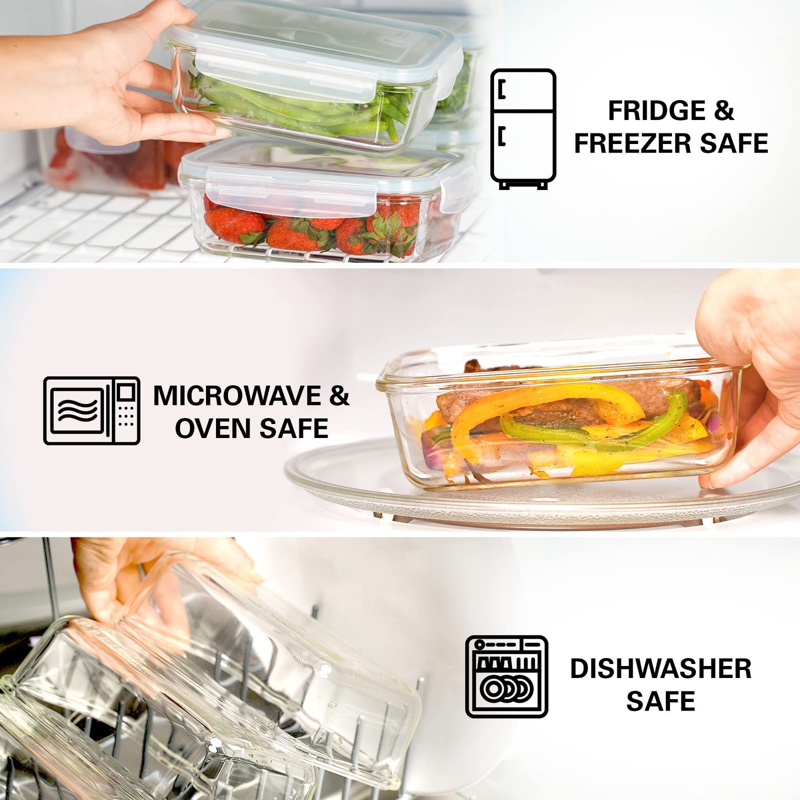 Glass Food Storage Containers With Lids 30 Oz 16 Pc set Of 8 Airtight Large Re