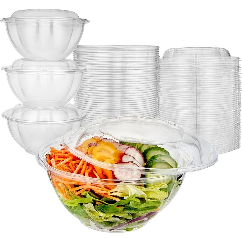 Airtight Meal Prep Containers 50 Pack Clear Plastic Salad Bowls 32oz W/ Lids New