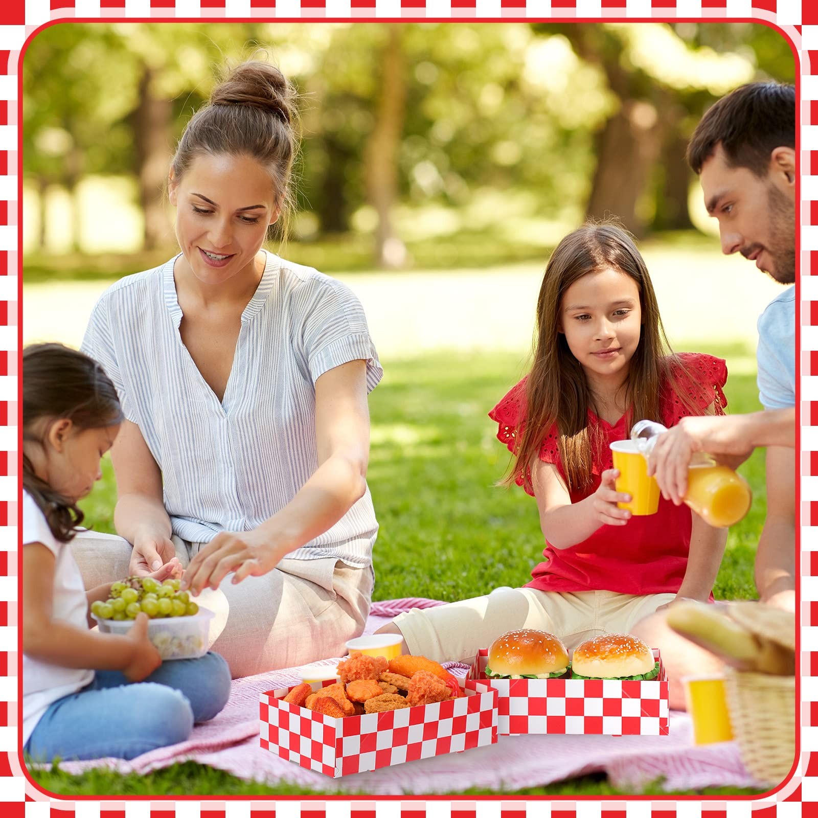 100 Pcs Disposable Red Checkered Cardboard Food Tray 8.6″ x 5.5″ x 2.3″ Paper…
