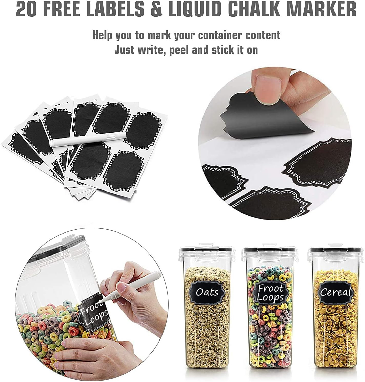 Cereal & Dry Food Storage Containers, Airtight Cereal Storage Containers Set of