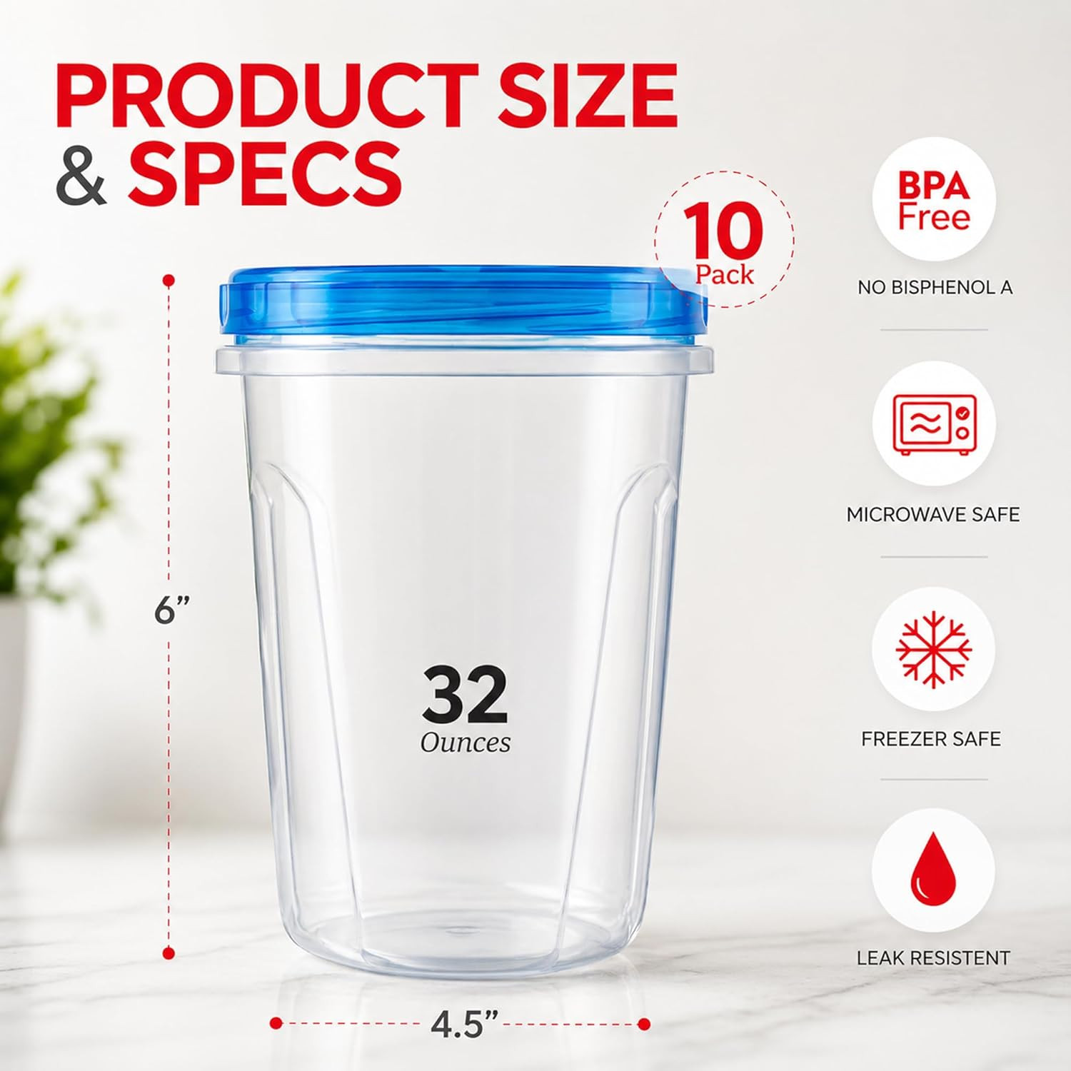 Tafura 10 Pack 32 Oz Freezer Storage Containers Leak-Proof – BPA Free Soup Conta