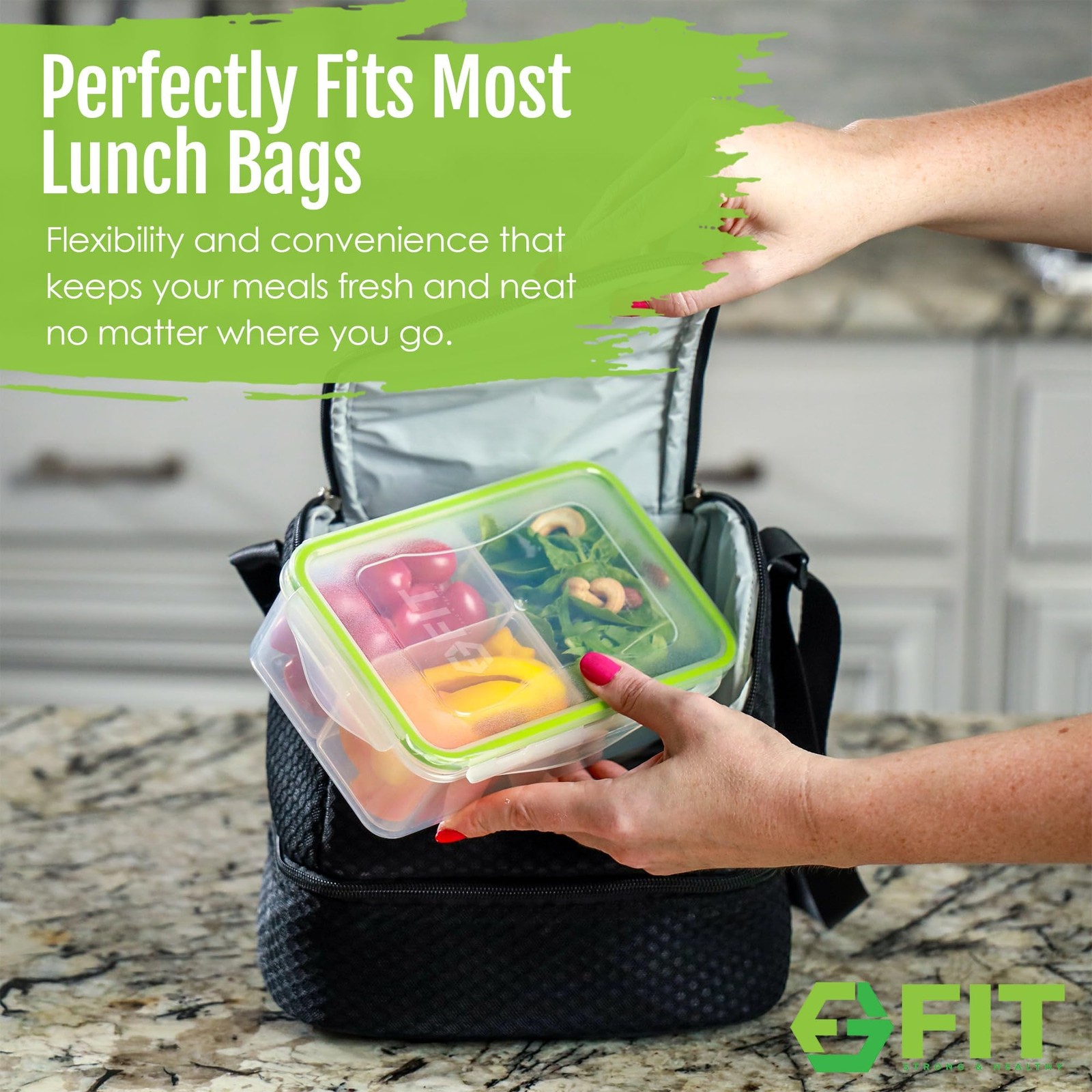 FIT Strong & Healthy Bento Box for 3 Pack, 39 oz, Green, 3 39 Oz each