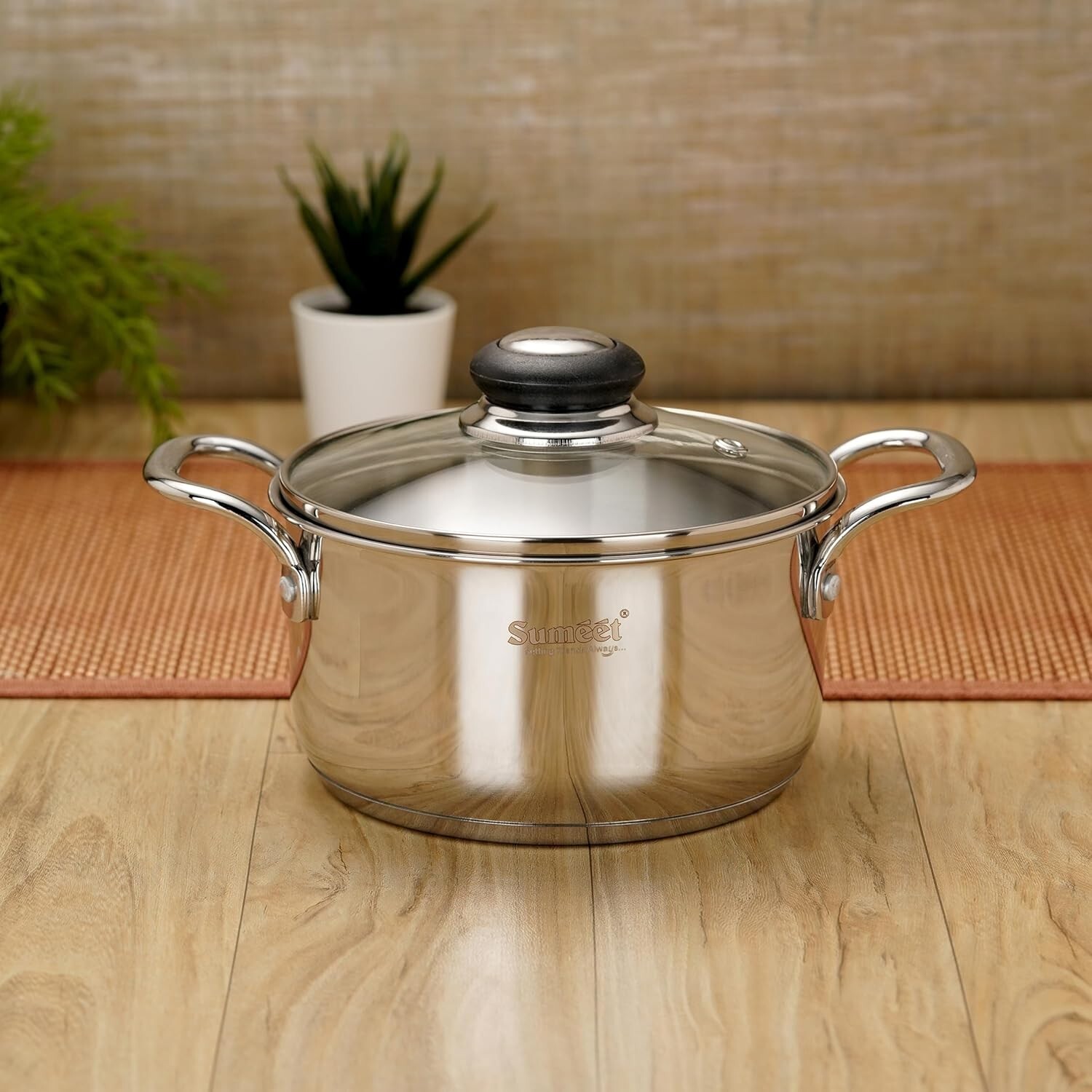 Stainless Steel Induction Bottom Casserole with Glass Lid 18 cm – 2500 ml