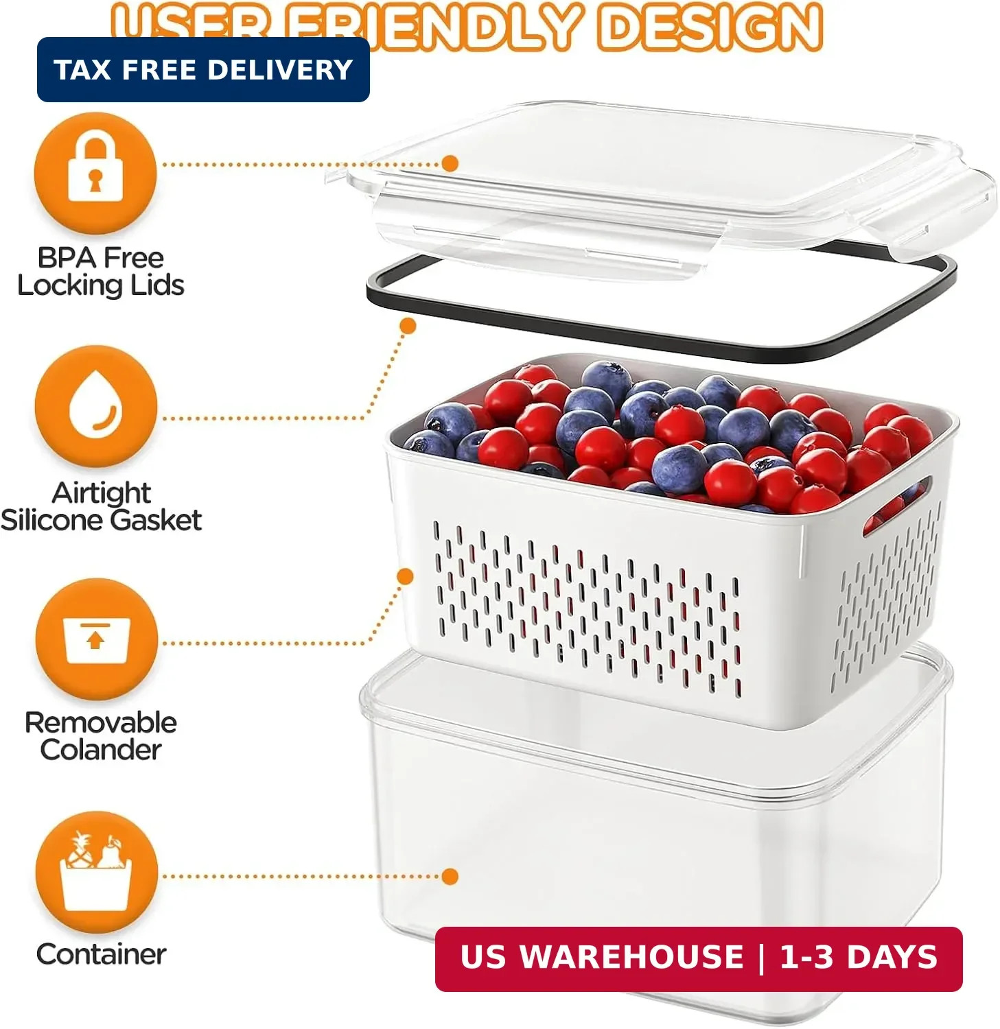Best 5-Pack Fruit Storage Containers for Fridge with Removable Colanders 4 in 1