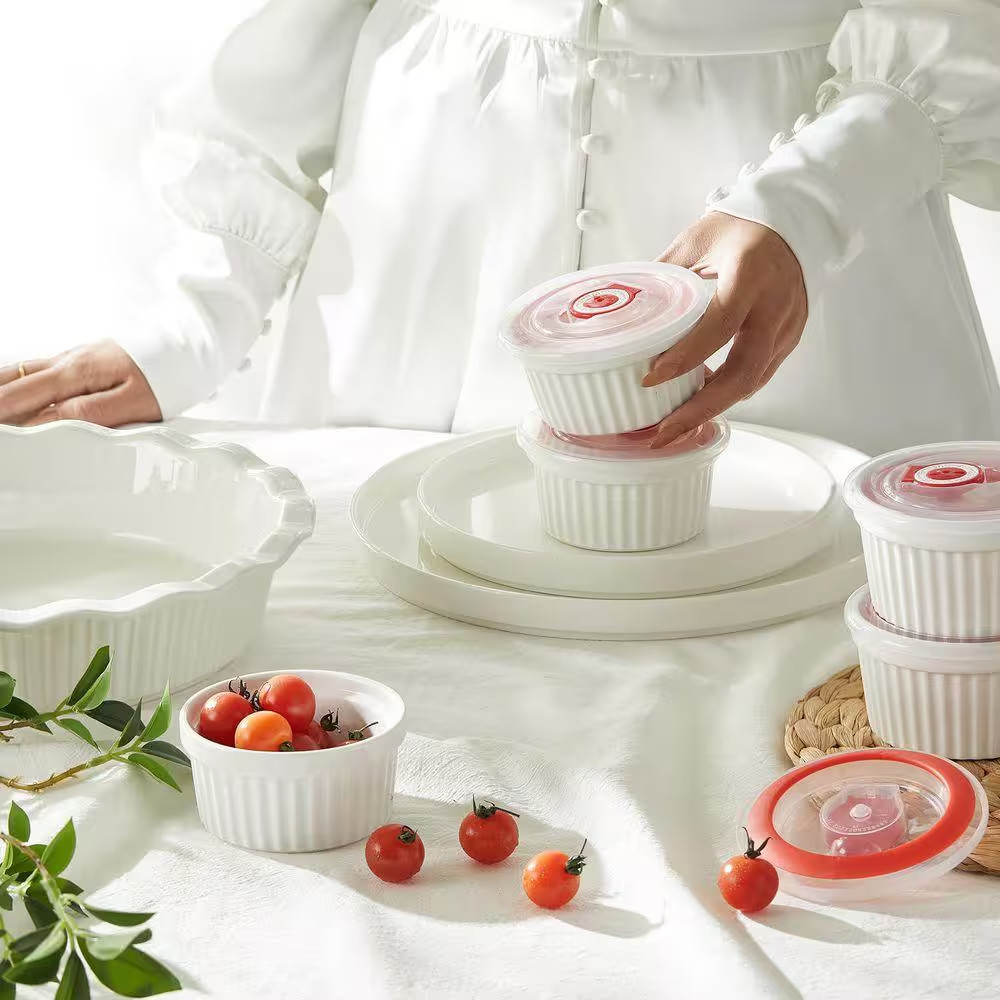 Portion Cup Lid White Porcelain Ramekin Food Storage with Lid for 8 Oz Cups 6-Pa