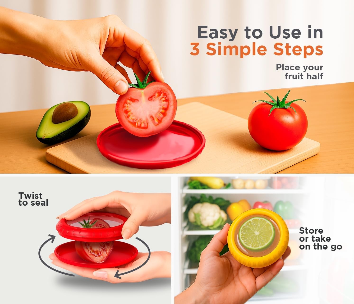 Avocado Saver & Onion Storage – Set of 4 BPA-Free Food Containers with Silicon