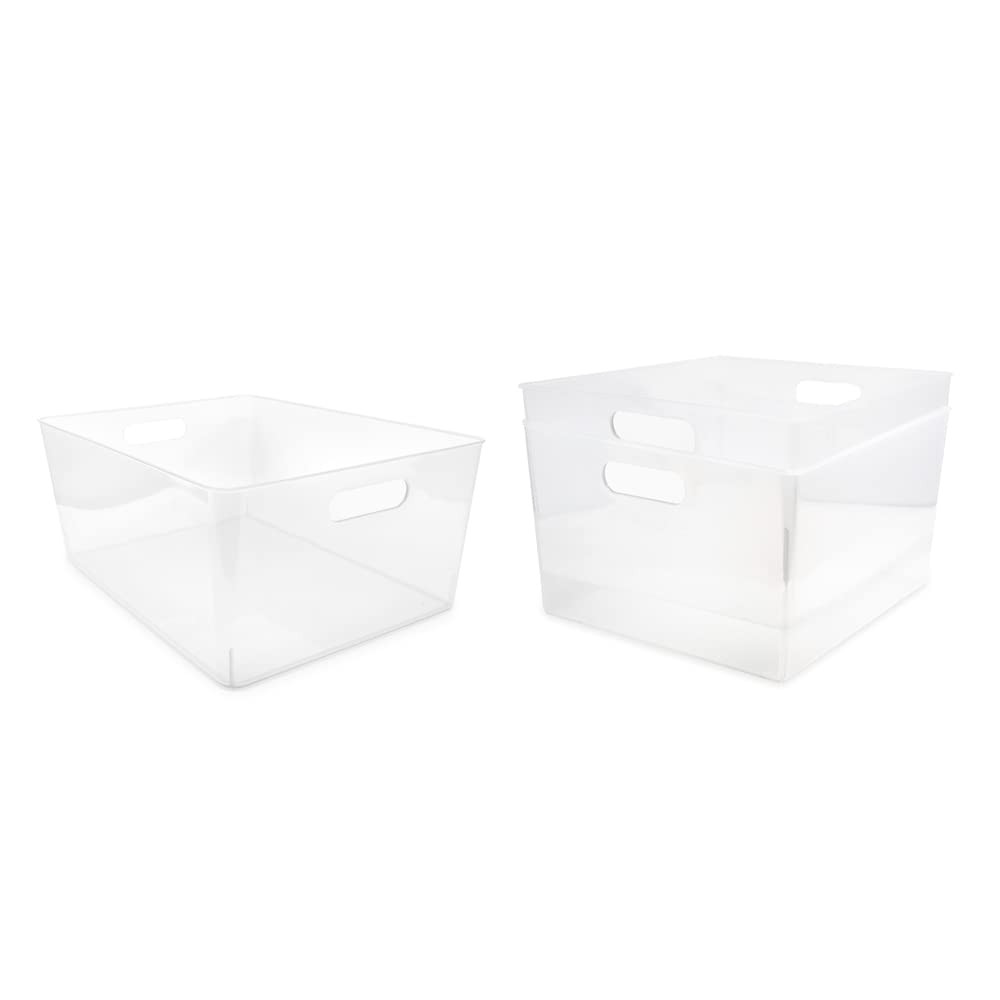 3-Pack XL Clear Storage Bins (12” L x 11.1” W x 7” H) with Cutout Handles, Pl…