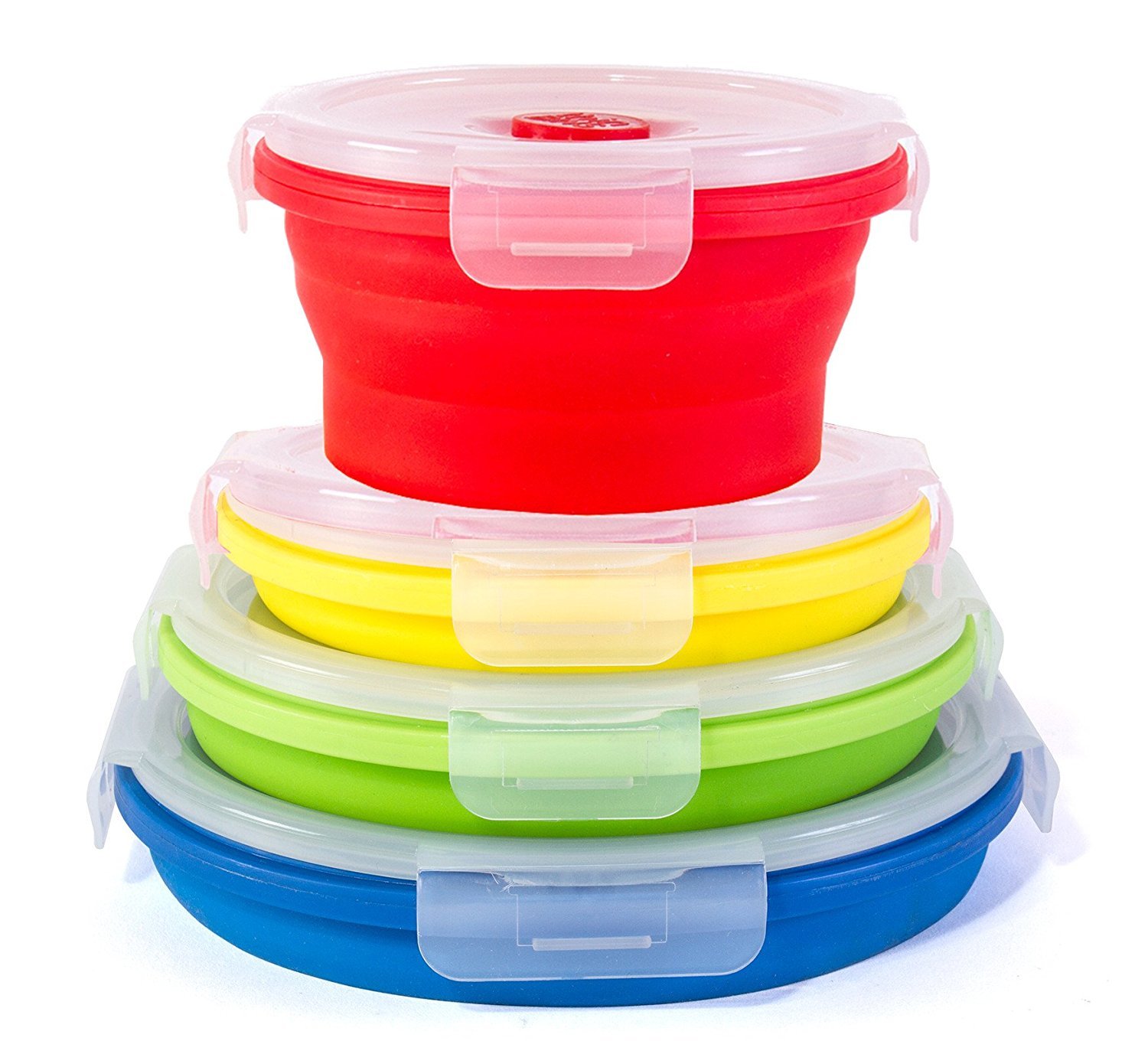 Thin Bins Food Storage Containers – Set of Collapsible Silicone w/ Airtight Lids