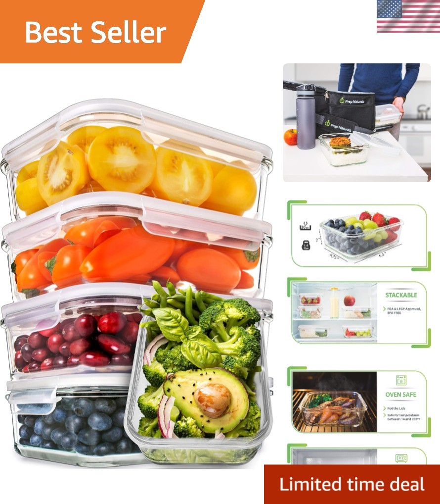 Multi-Compartment Borosilicate Glass Meal Prep Containers – 30oz Each, 5 Pack