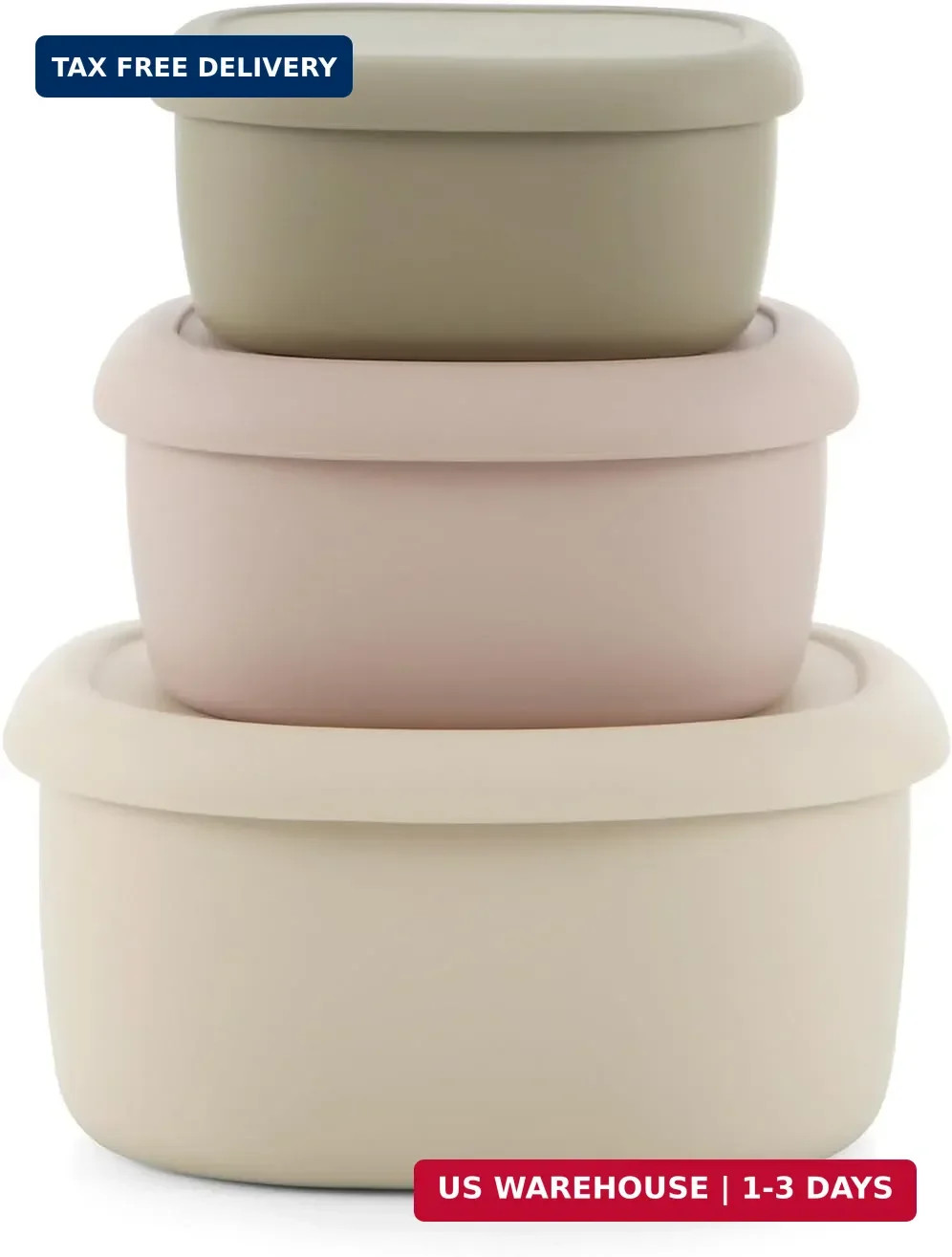 Silicone Snack Containers Set of 3 with Lids Leak Proof Stackable Bento Storage
