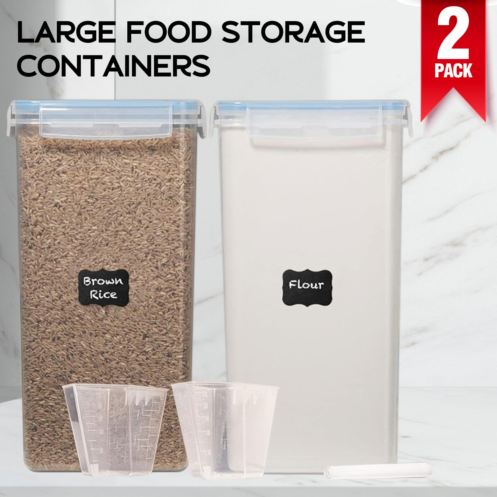 Set of 2 Extra Large Food Storage Containers with Airtight Lids, 8.5L / 287 Oz