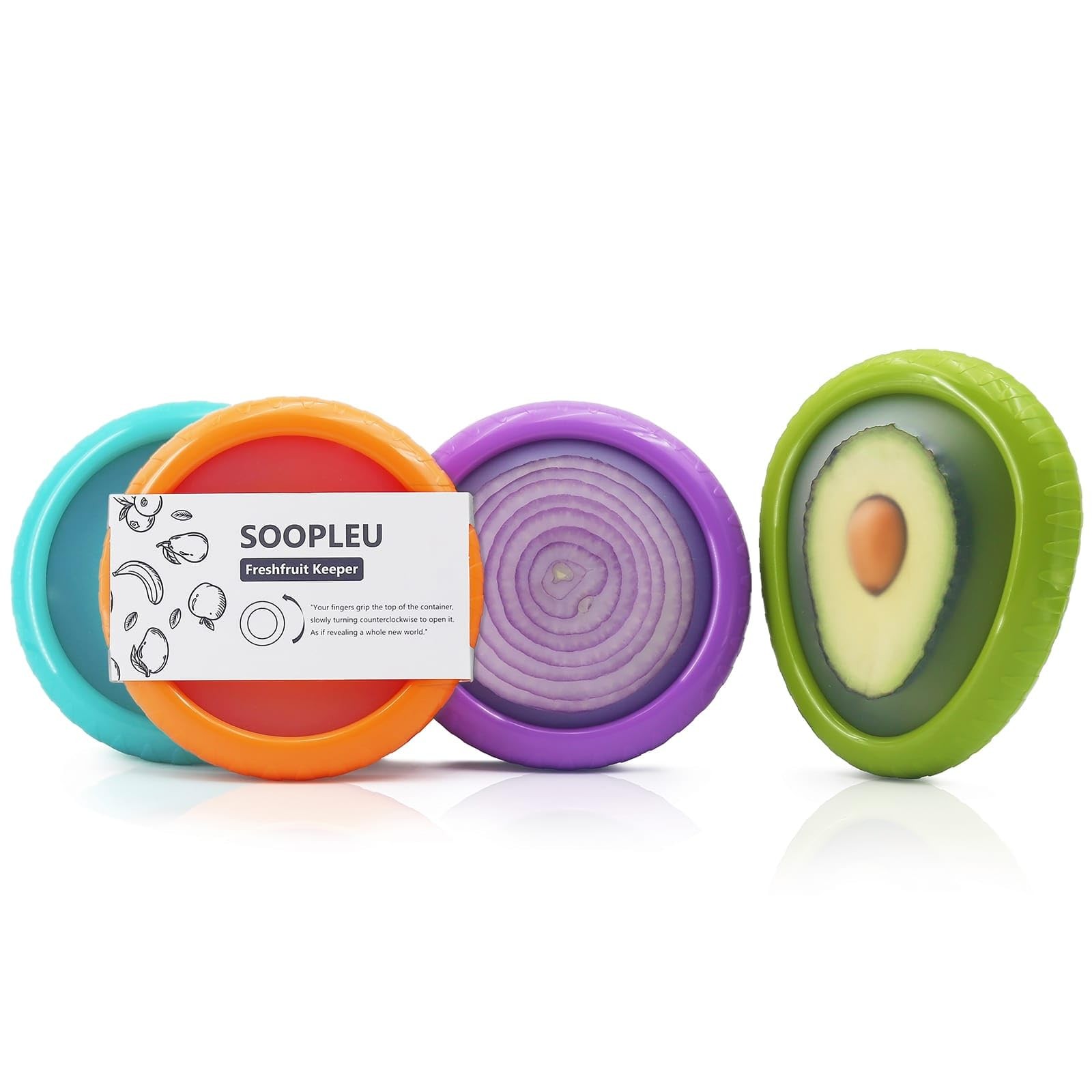 Avocado Saver & Onion Storage – 4-Pack Reusable Produce Containers for Fridge…