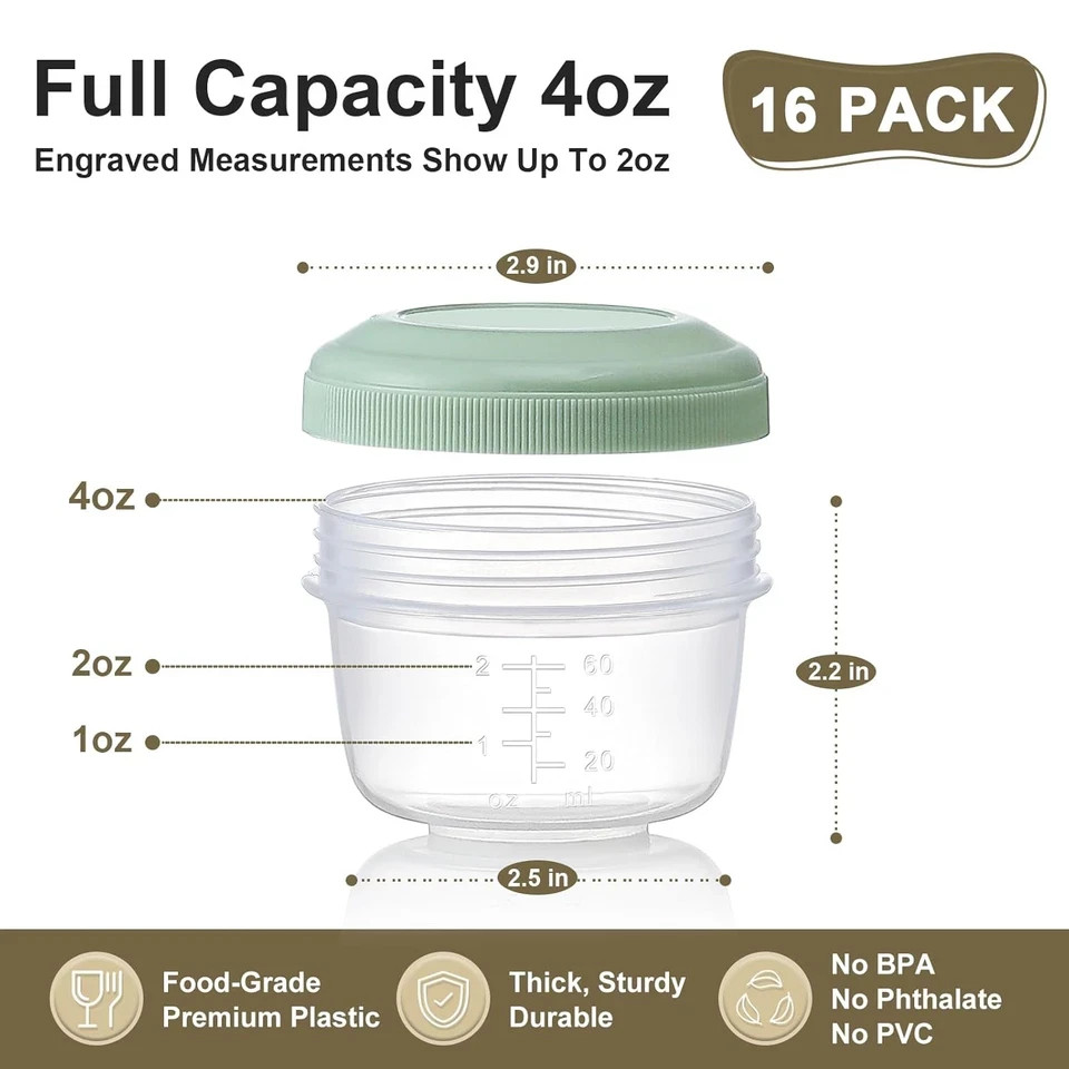 VITEVER [16 Pack] 4 Oz Small Containers with Lids, Reusable Plastic Jars for Sna