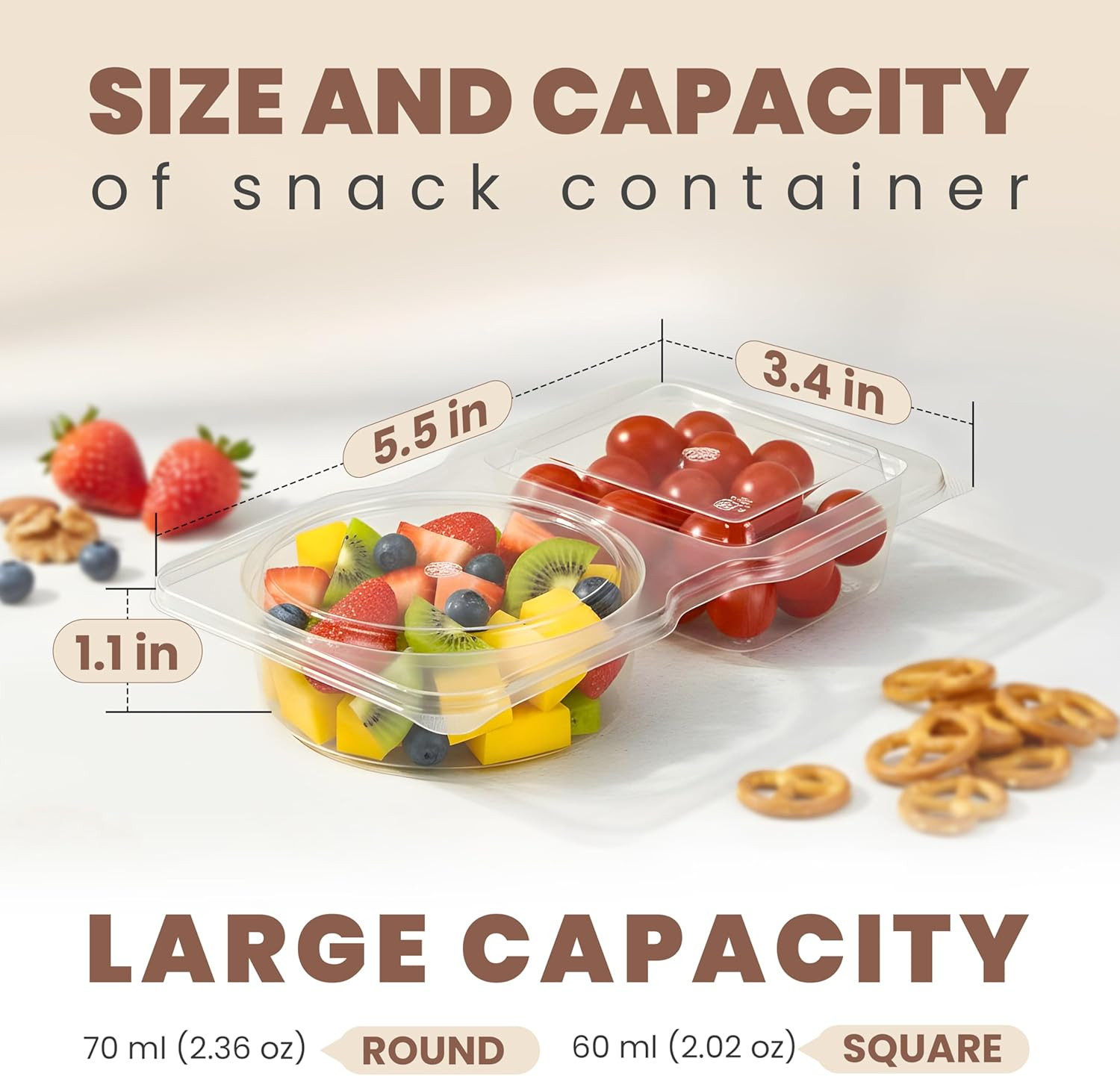Reusable Snack Containers with Lids 30 Pack – 2 Compartment Portion Control Food