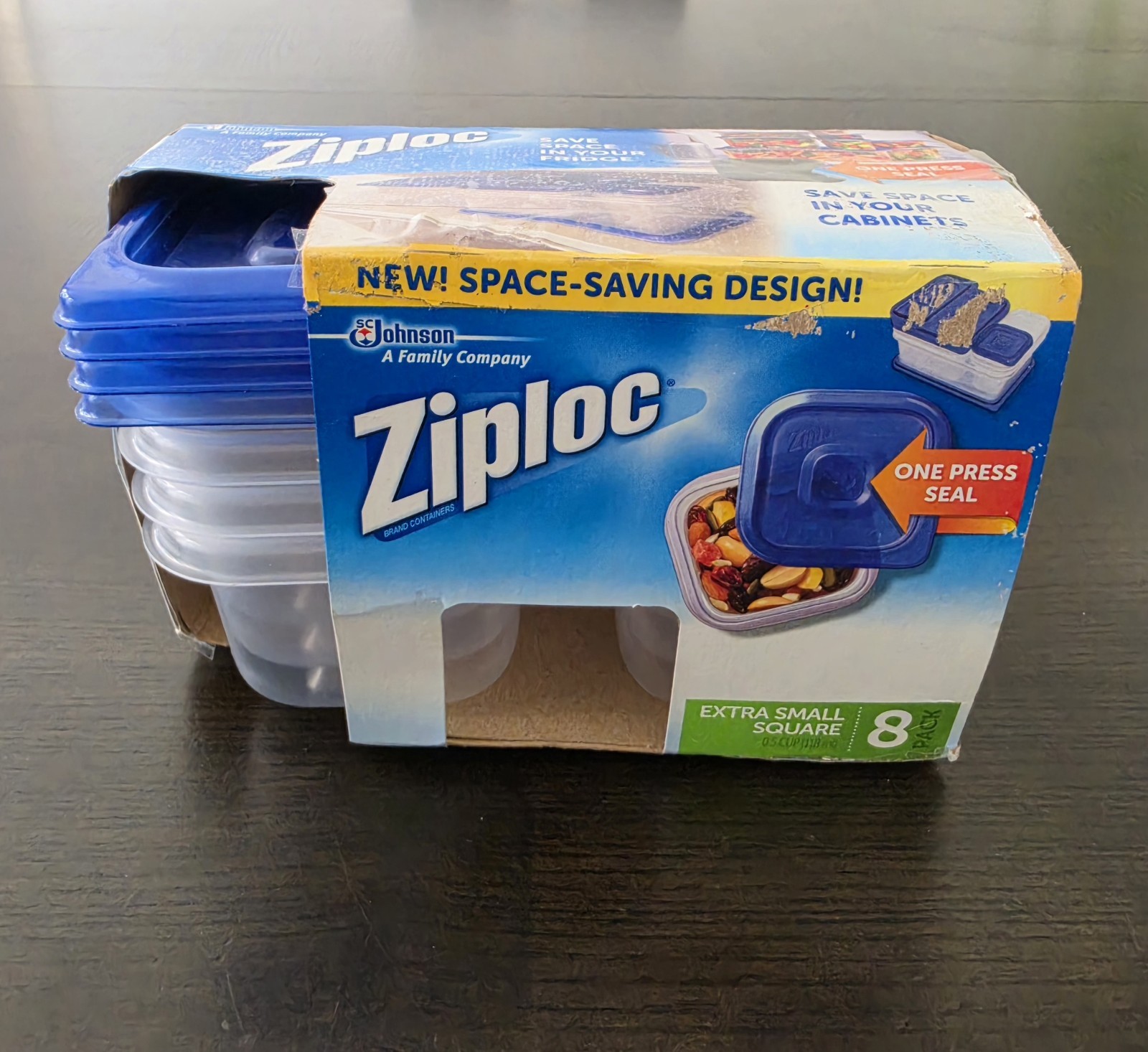 8-pack of Ziploc One Press Seal Extra Small Square Containers