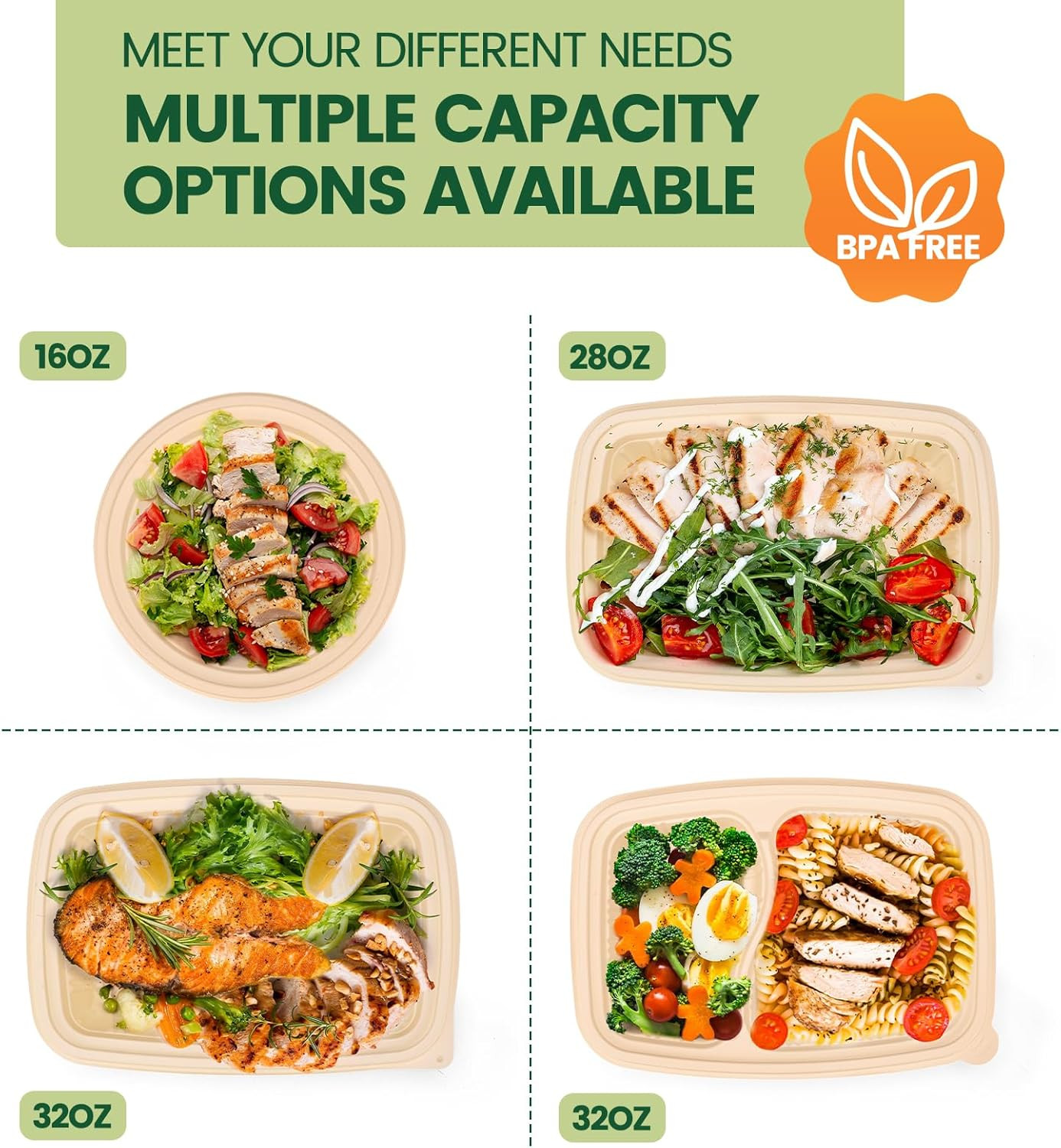 100 Piece (50 Pack) Meal Prep Containers with Lids, 28 Oz Cornstarch Food Sto…