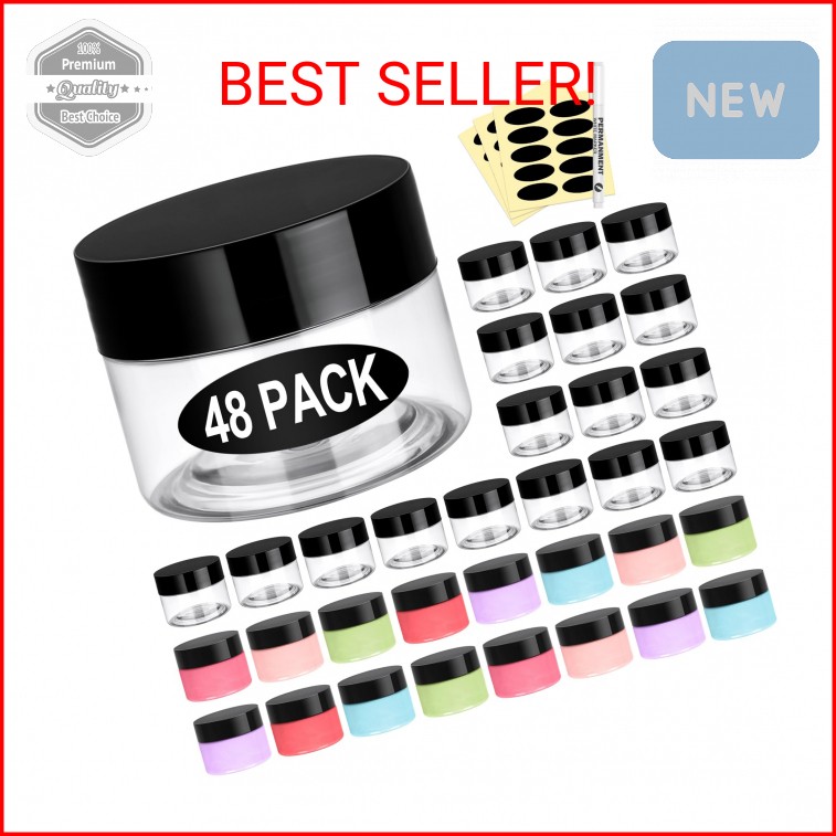 Eupako 48 Pack Plastic Jars with Lids 2 OZ – Empty Clear Cosmetics Containers wi