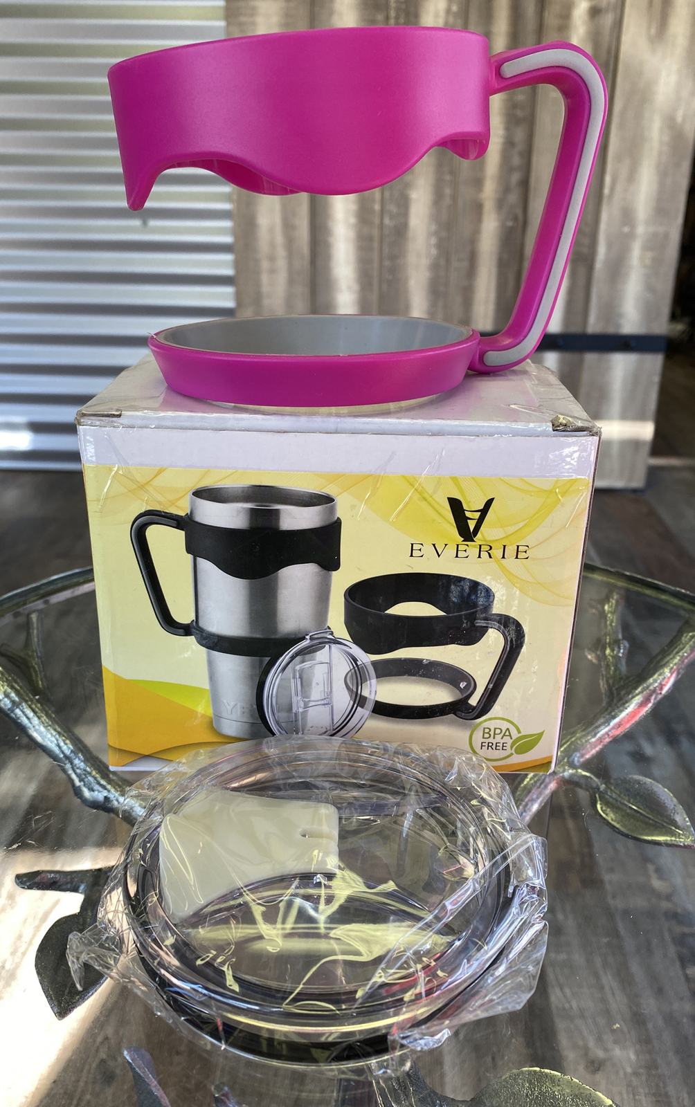 NIP Everie (2) Lid W/ Pink Grip It & GO Dual Rings Tumbler Handle Cup Mug YETI