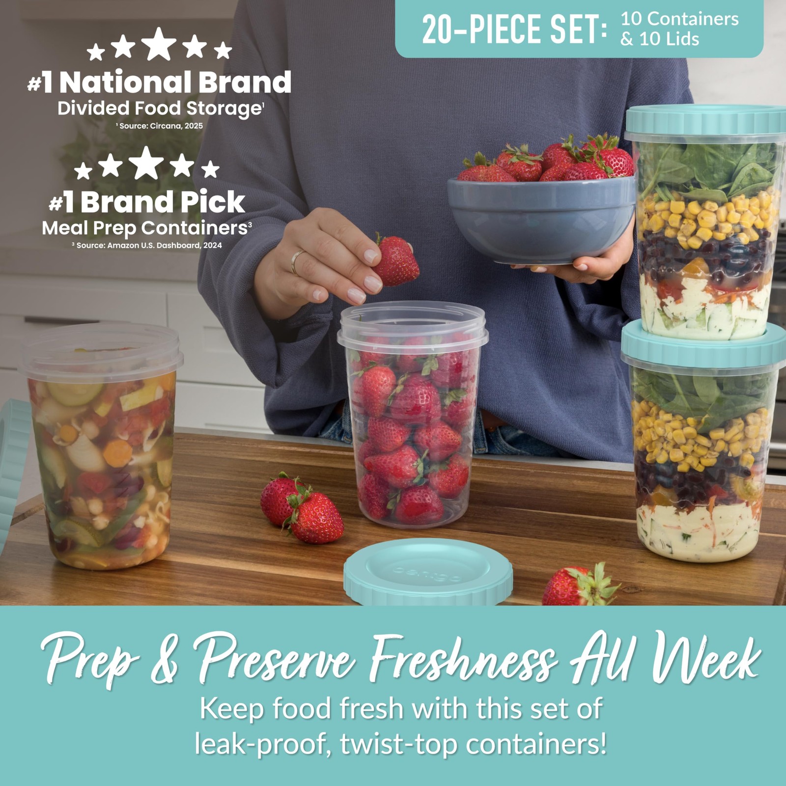 Bentgo Prep – 20 Piece 32 fl oz Leak-Proof Deli Containers with Lids, Food St…
