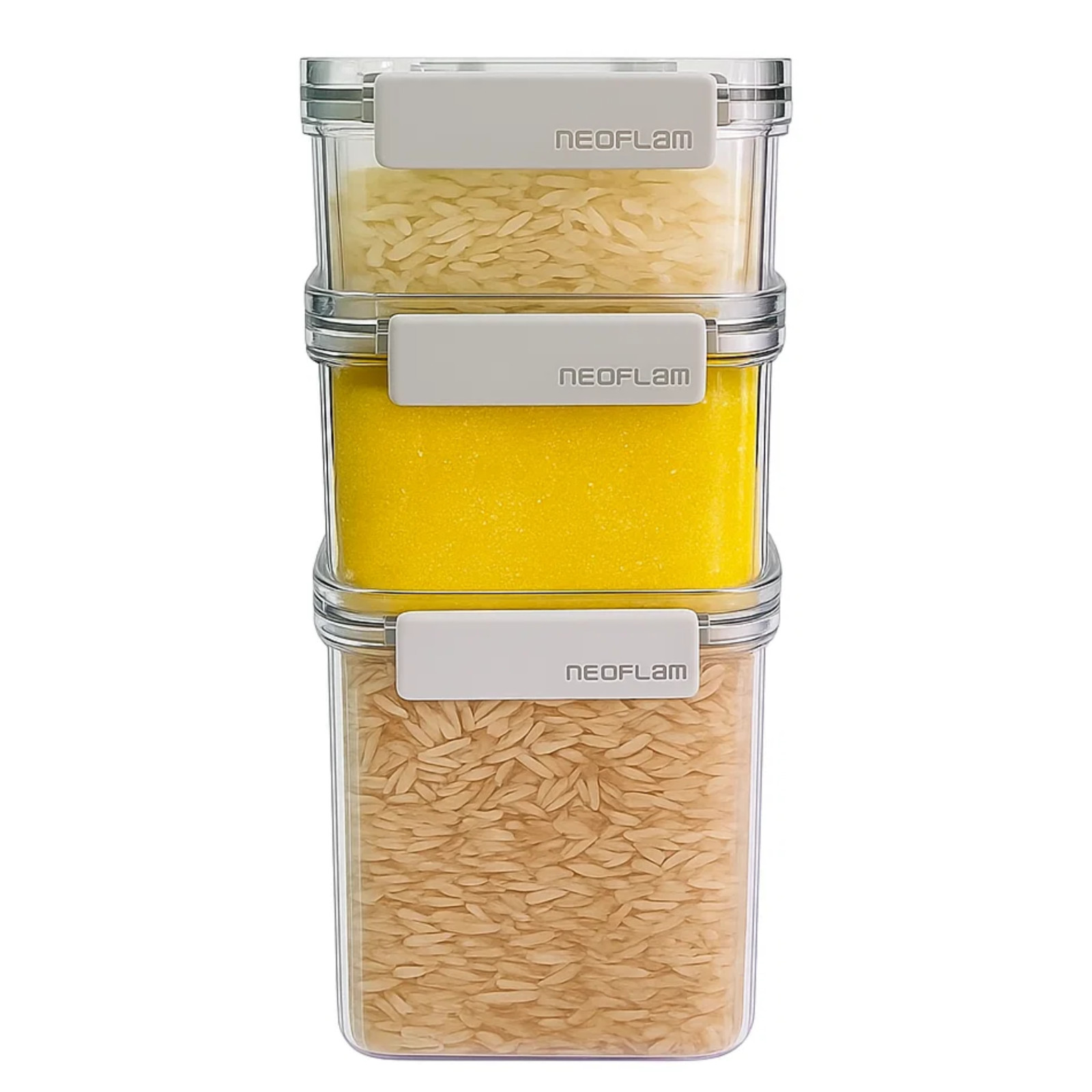 3 Set Neoflam Airtight Dry Food Container with Lid, Pantry Freezer Organizer