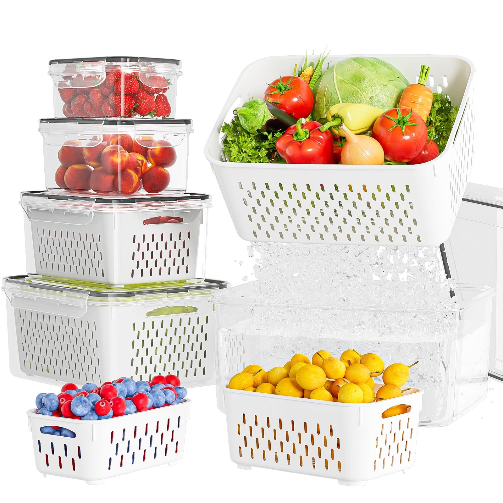 5 Pack Fruit Storage Containers for Fridge with Removable Colanders – Food St