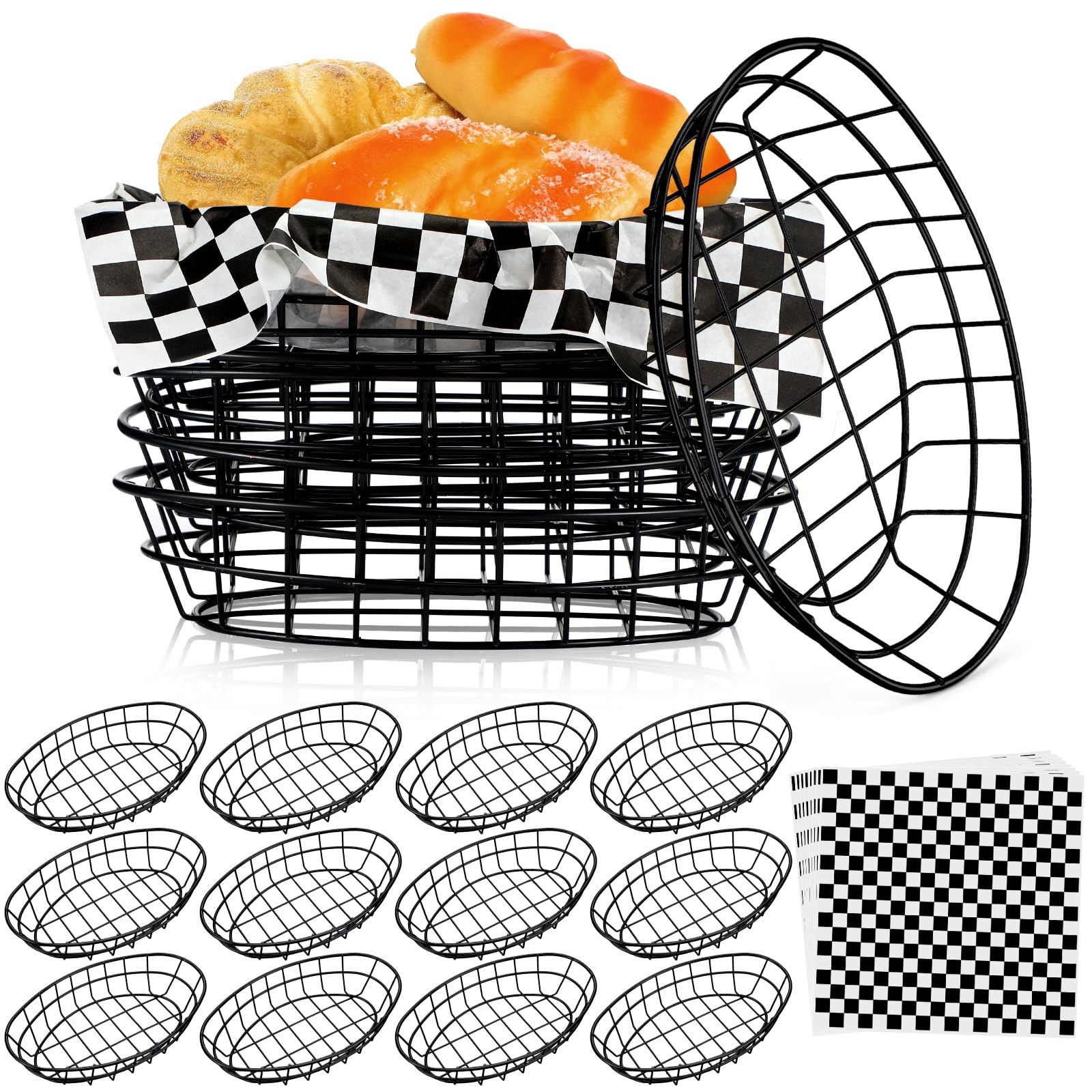 12 Pcs Wire Bread Basket Bulk 9.5×6.2×2.2 Inch Oval Metal Dinner Roll Baskets…
