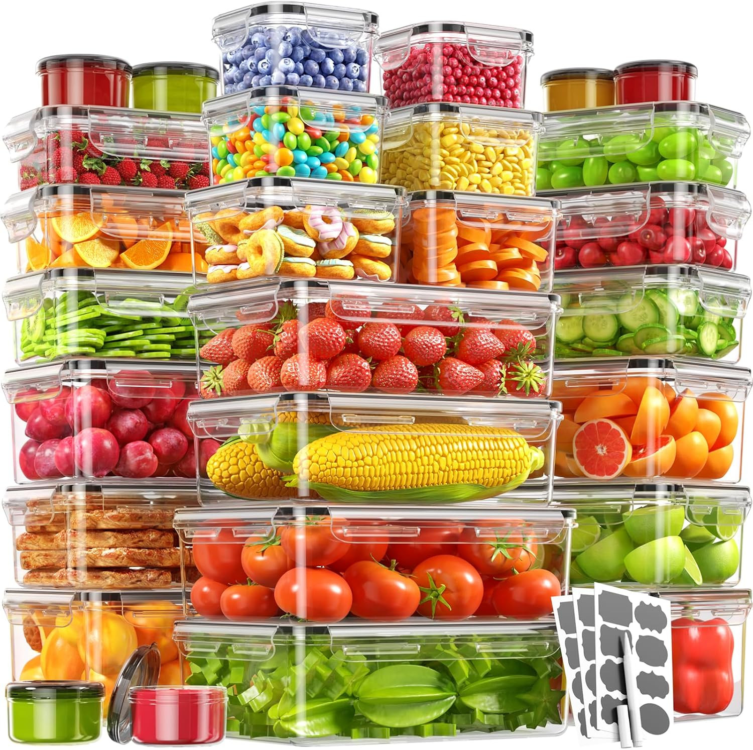 56 Piece Food Storage Containers with Lids(28 Containers & 28 Lids), Bpa-Free Pl