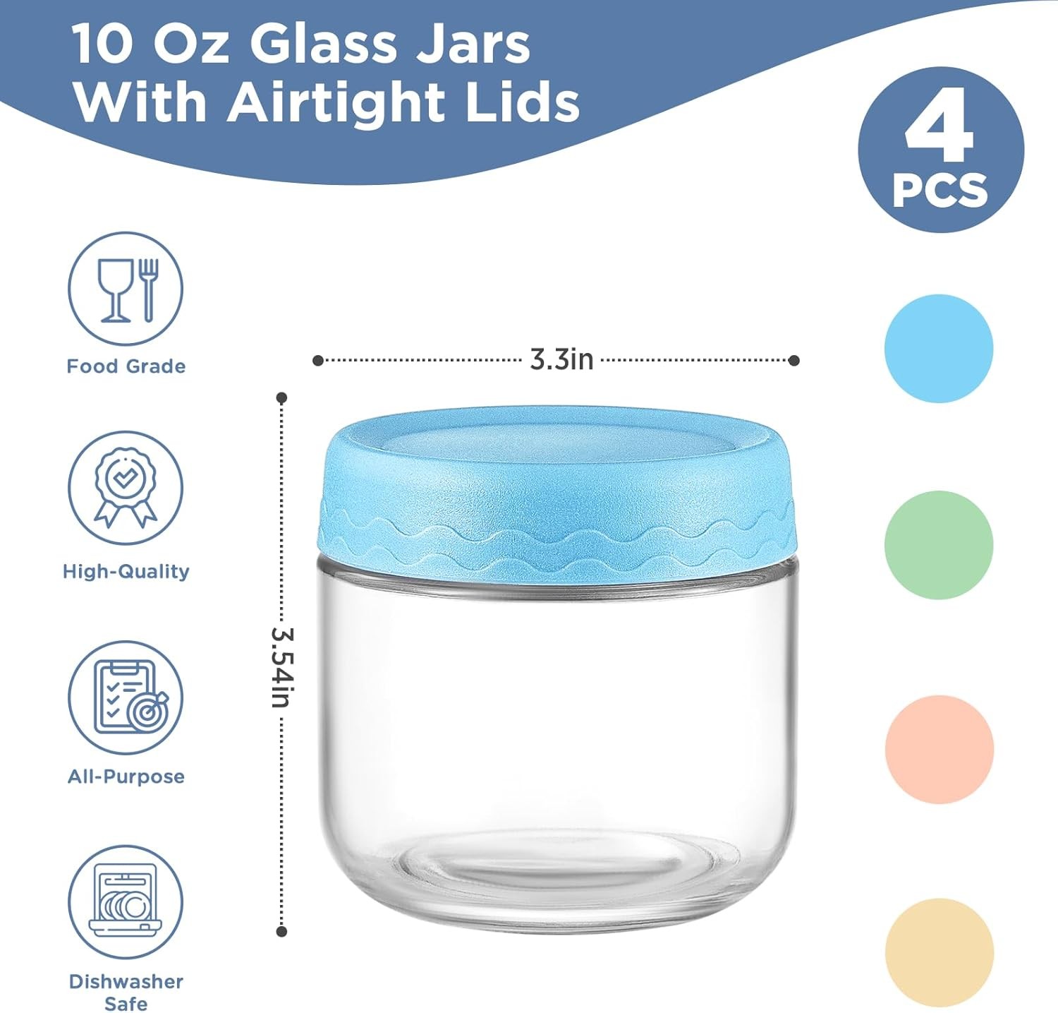 10 Oz Overnight Oats Containers with Lids – 4 Pack Glass Storage Jars
