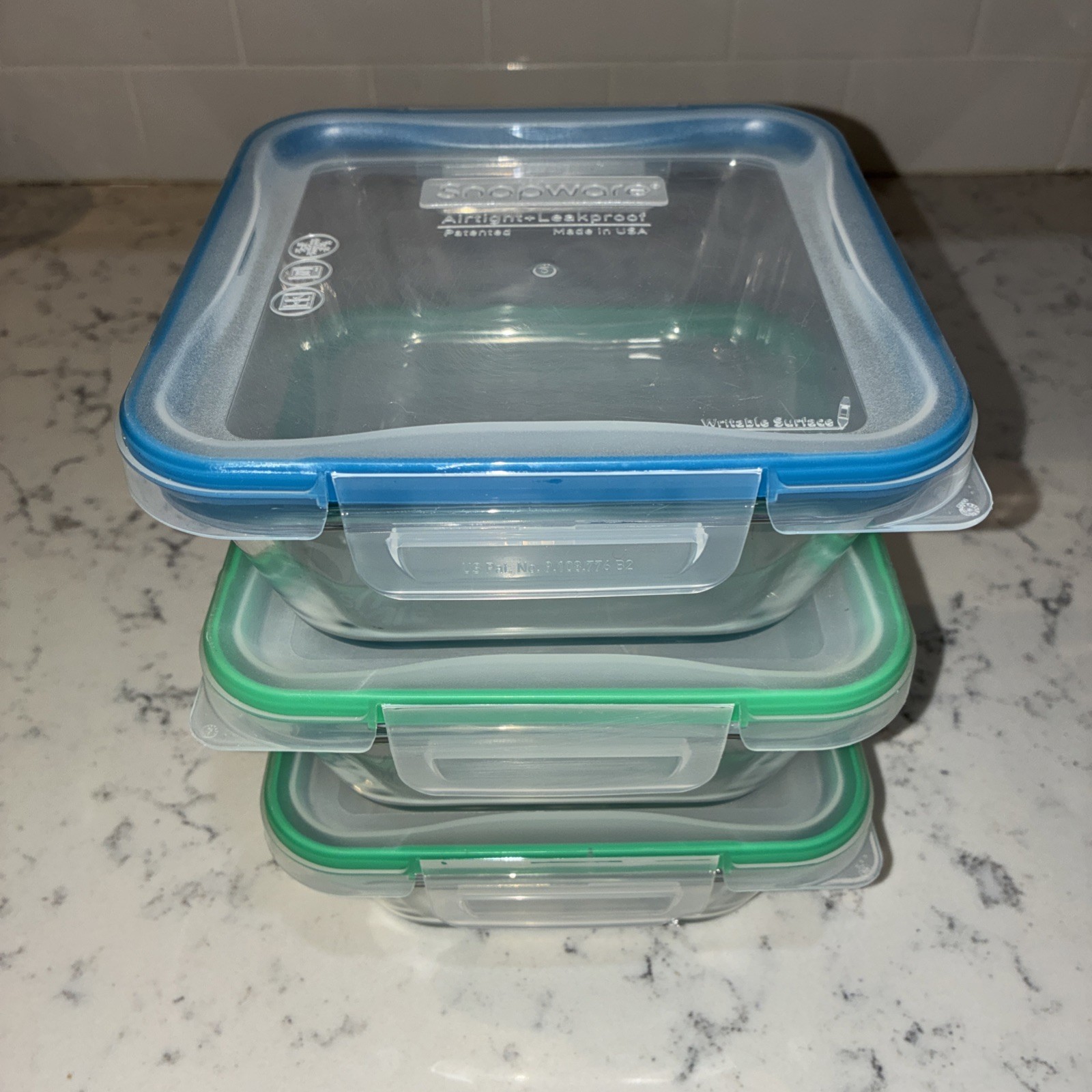 Qty 3 Snapware 4 Cups Pyrex Glass Food Storage Container Square & Plastic Lid