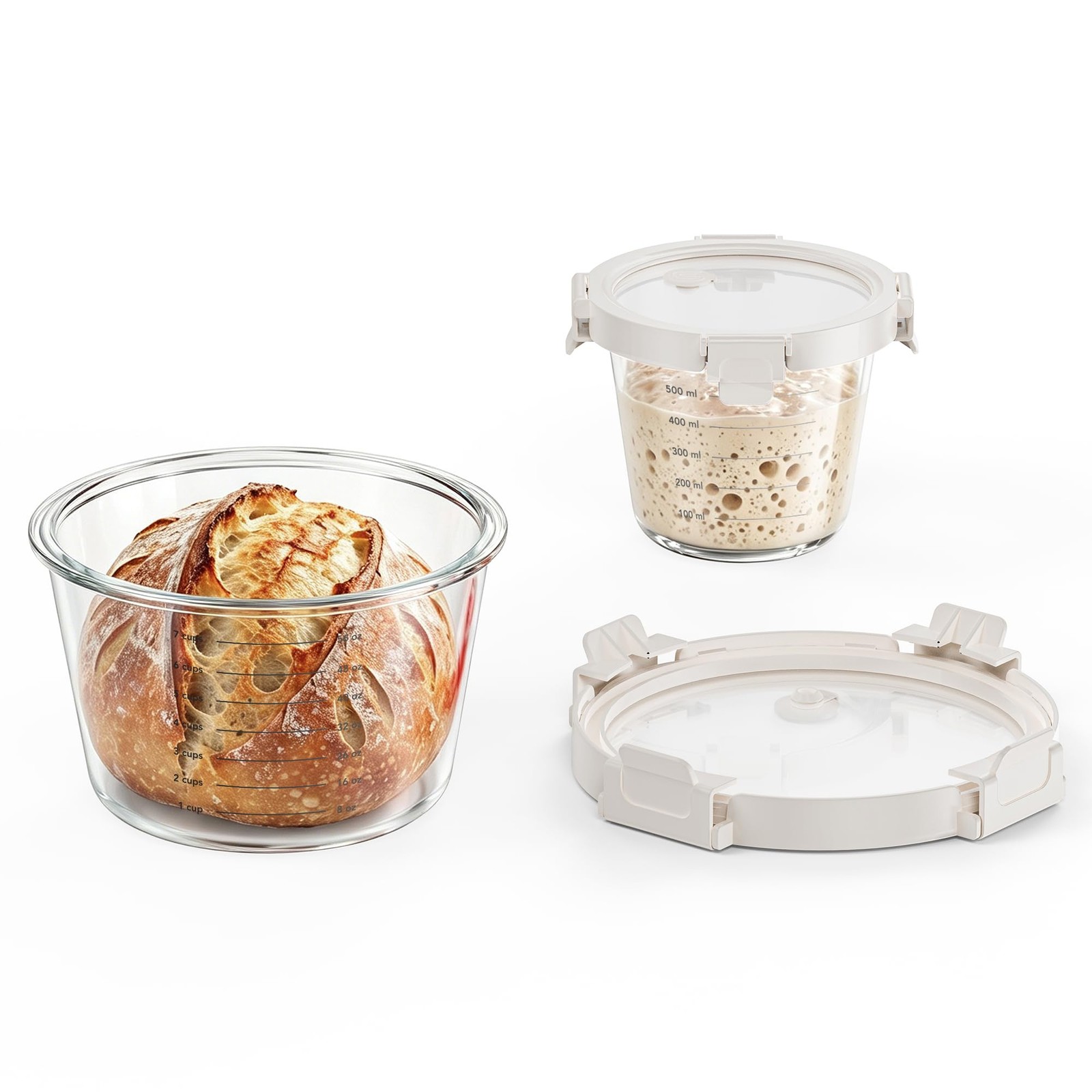 Premium Sourdough Starter & Dough Proofing Set, 2-Piece Borosilicate Glass Co…