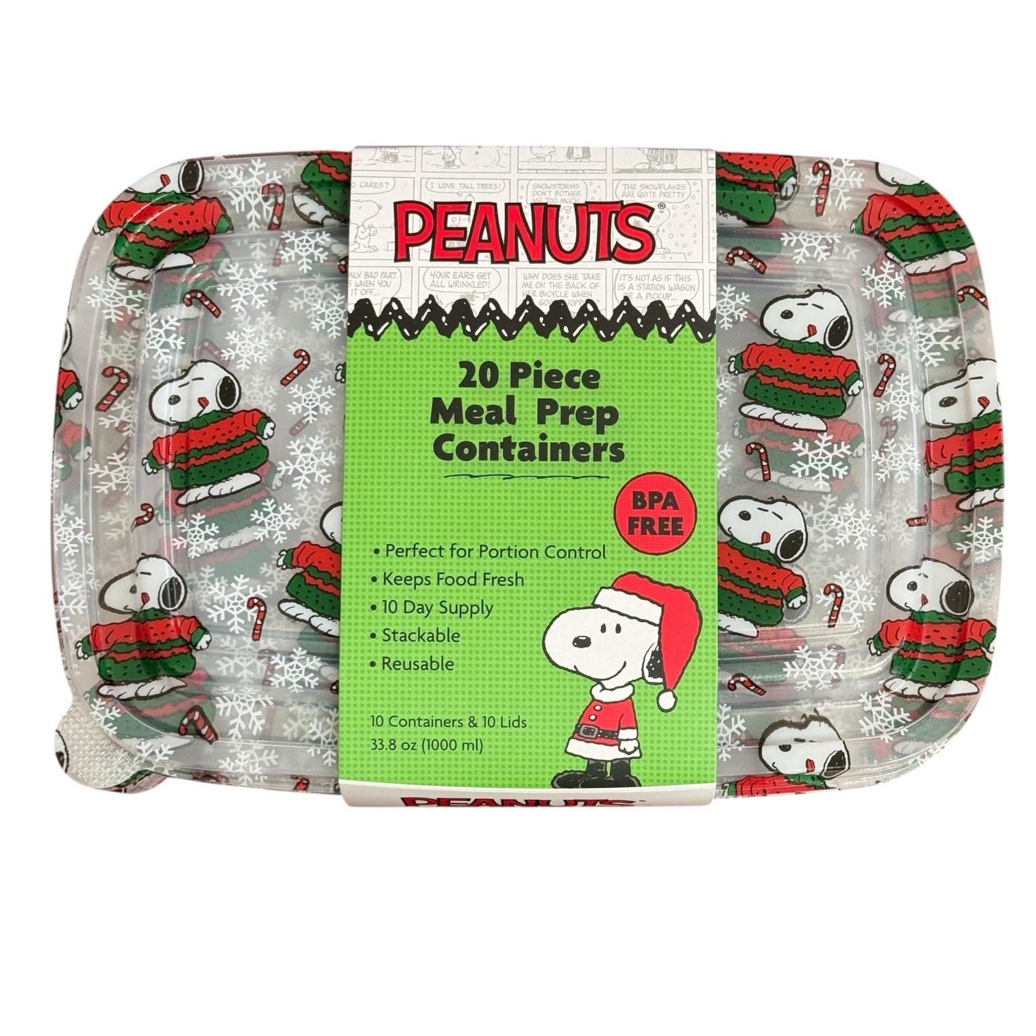 PEANUTS SNOOPY 20 Piece Meal Pre Food Storage Containers Reusable CHRISTMAS
