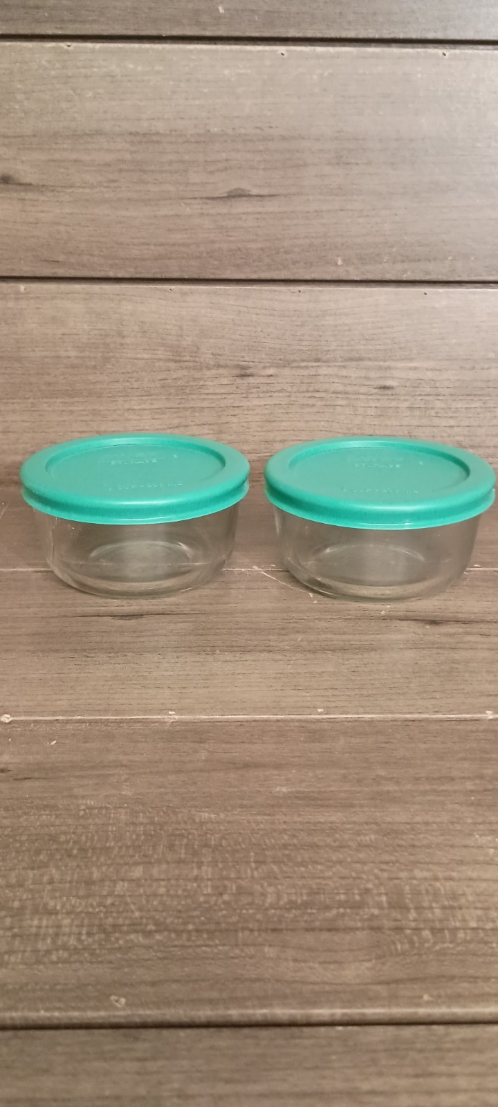 Pyrex 7202A Set of 2 1 Cup Glass Storage Containers with 7202PC Green Lids