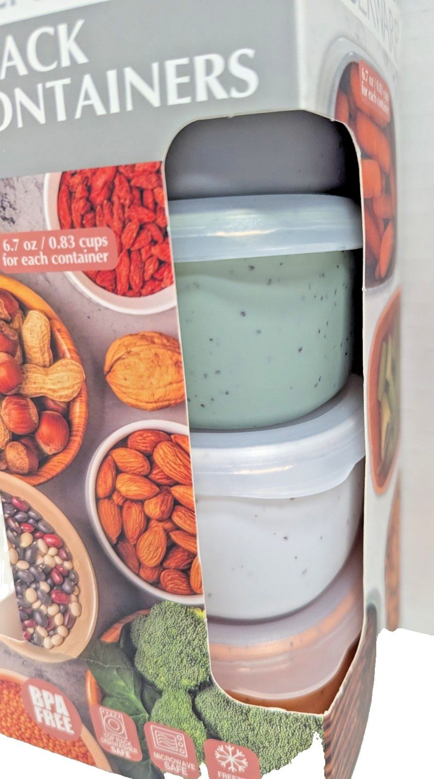 Farberware 4-pc Snack Containers Lids 6.7 oz Rectangle Speckled Colors BPA Free