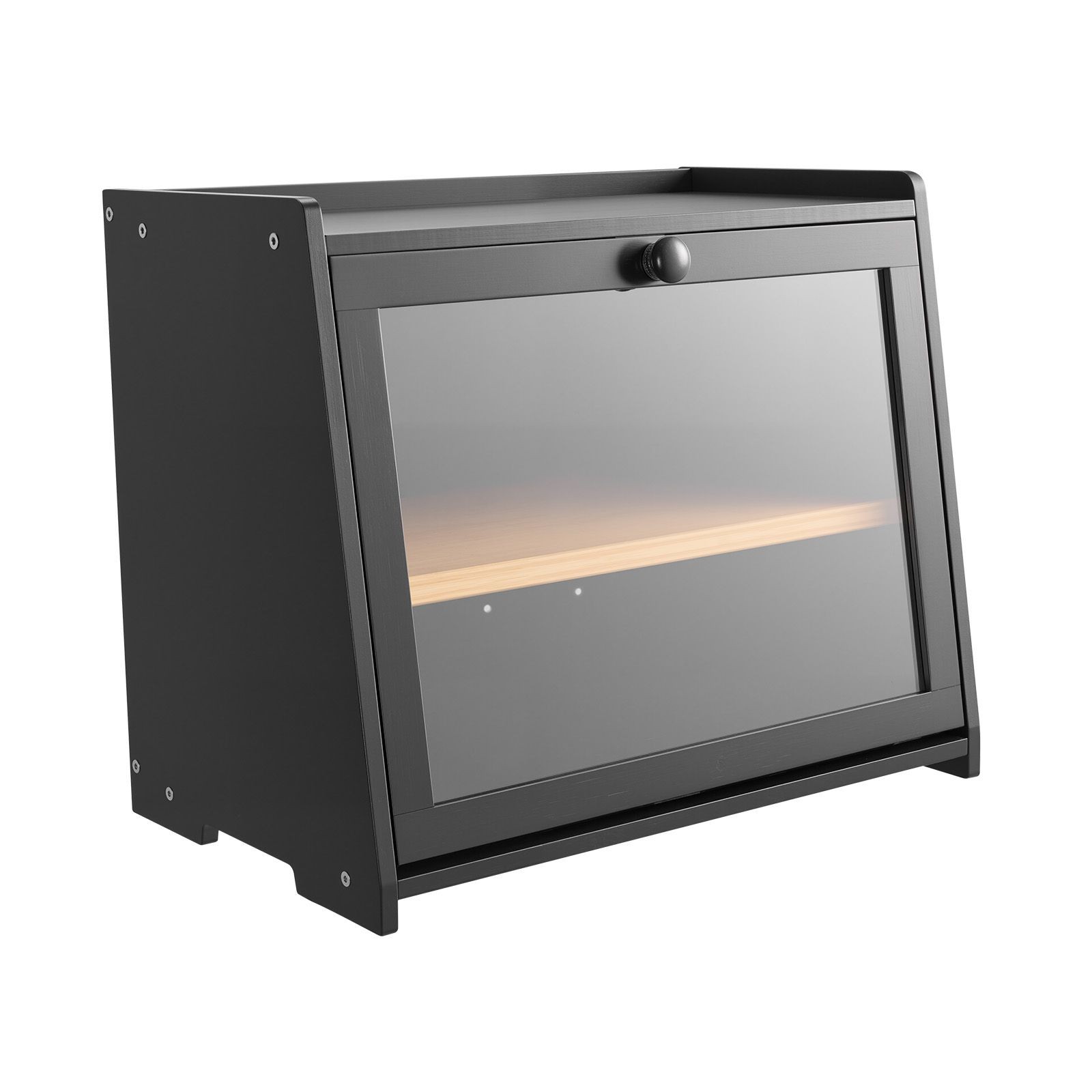 Double layer bamboo bread box with acrylic wavy door, large capacity for kitchen