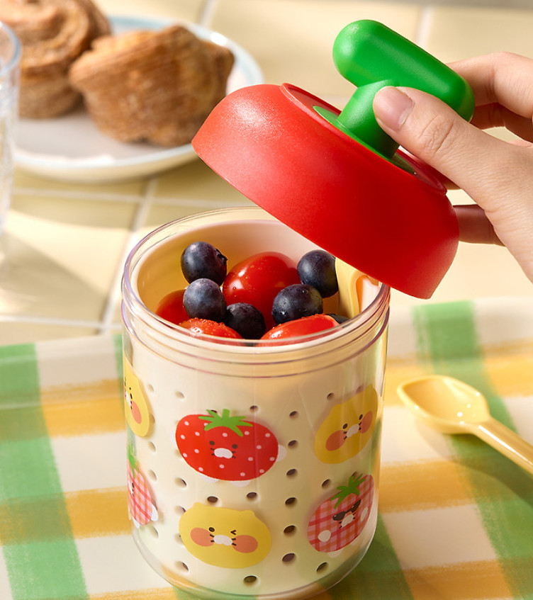 Kakao Friends Choon Dorak Fruit Pot Cup 360ml With Spoon & Fork Set Portable