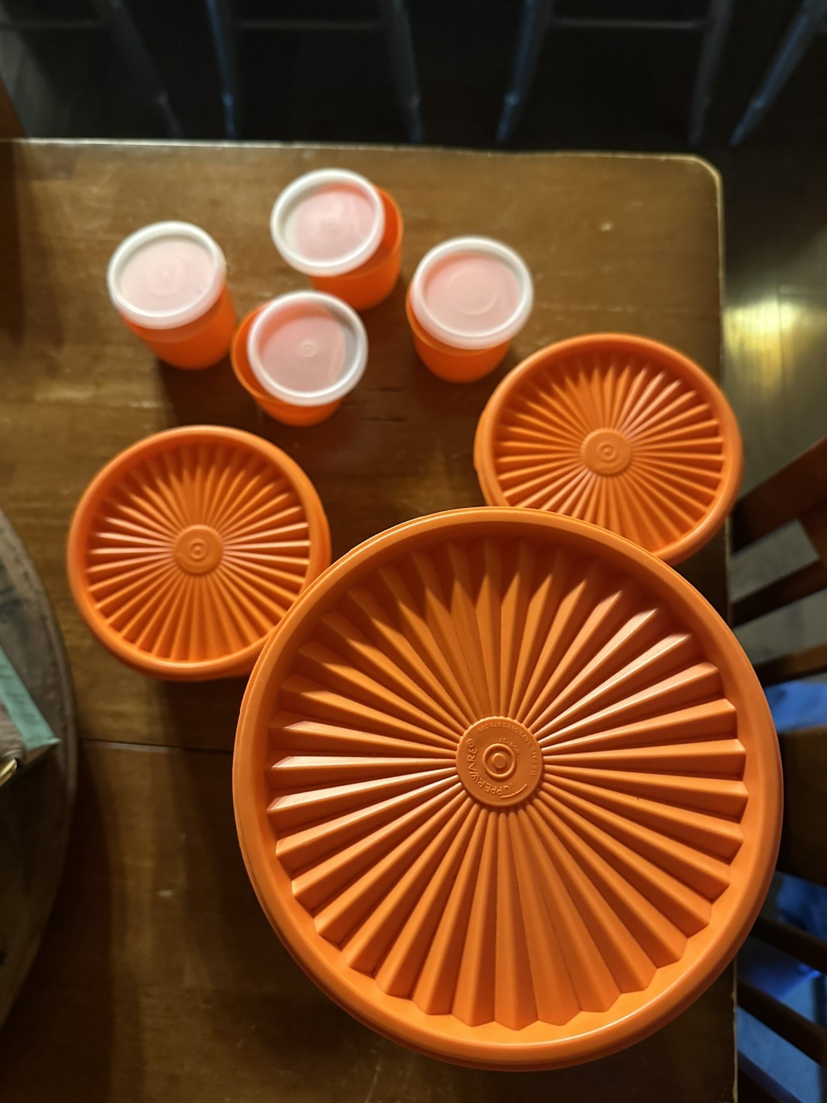 Set of 7 Vintage Orange Servalier Tupperware Containers See Description