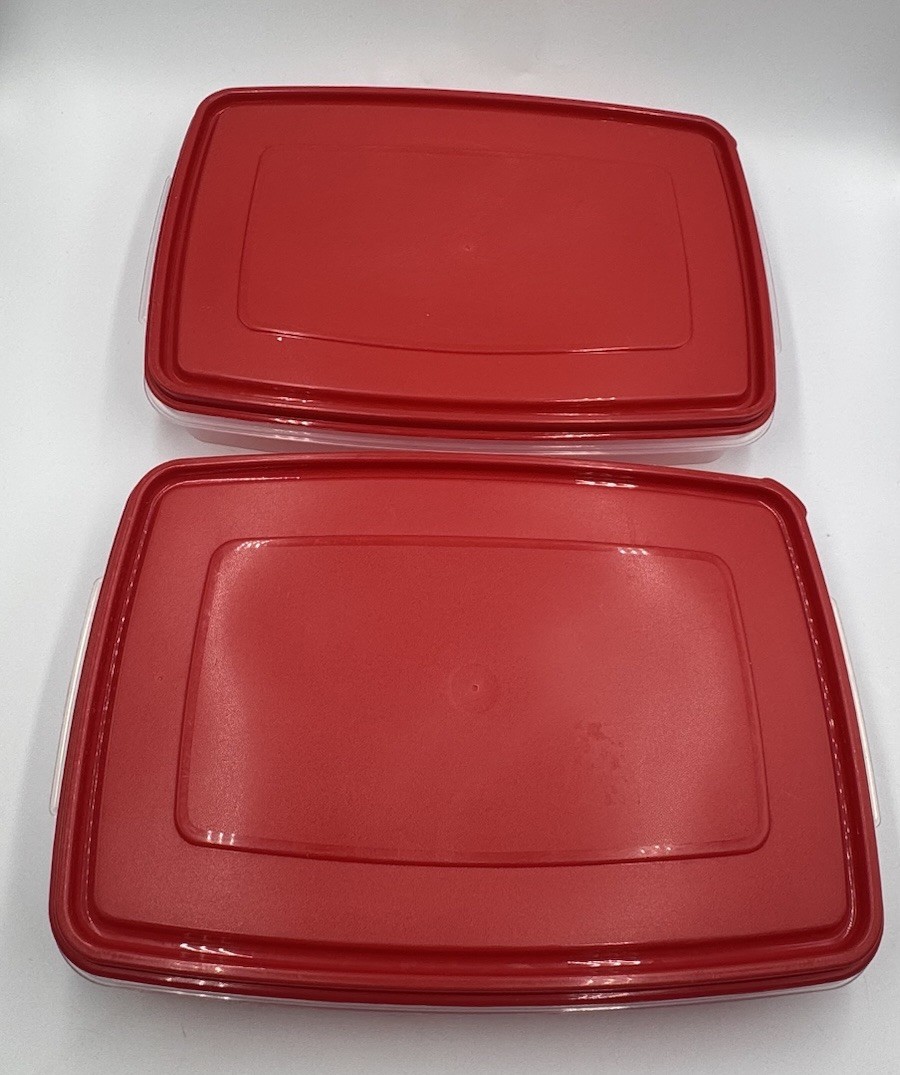 VTG Rubbermaid Deviled Egg Carrier Set of 2 Clear Red Servin Saver Containers
