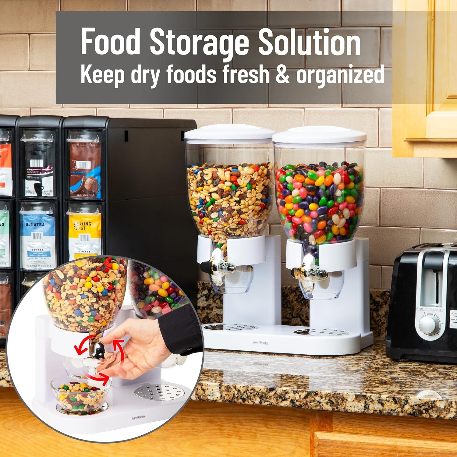 Double Dry Food Dispenser 2 x 3.5L Countertop Containers Cereal Granola Candy