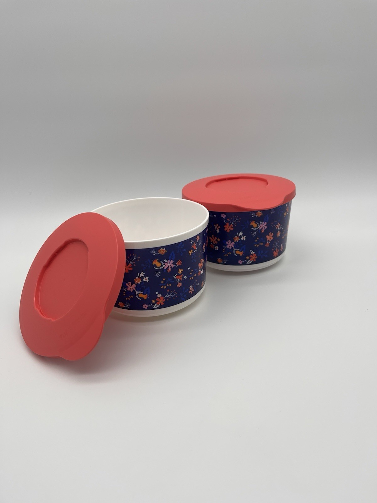 Tupperware Bowls Set of 2 3.25 Cup Floral Pink Blue Serving Dishes