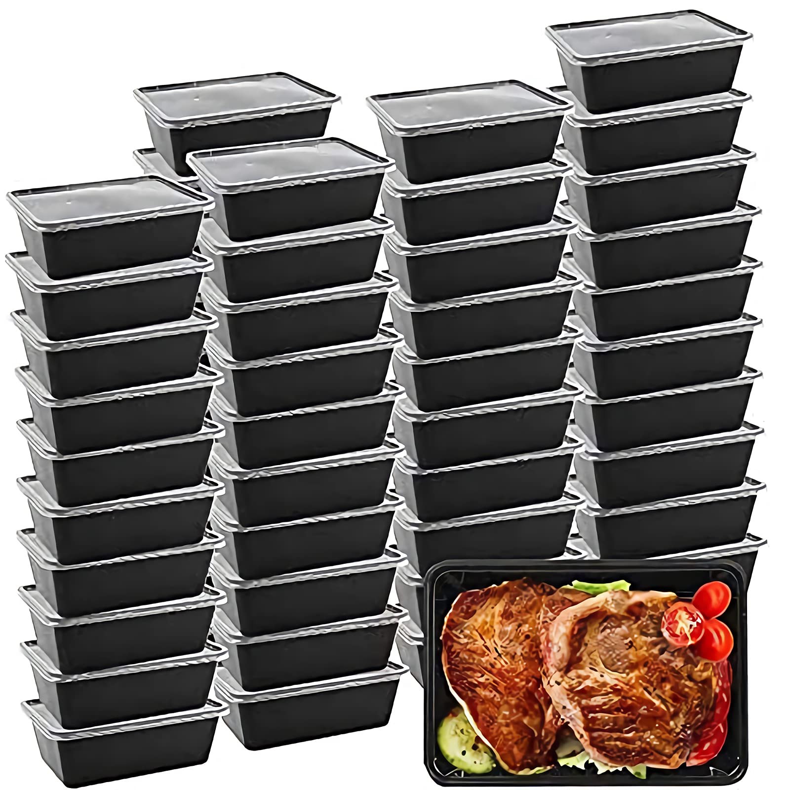 Oranlife Food Containers, 50 6.80 x 4.60 x 2.00 inches, Black, 750ml / 26 oz