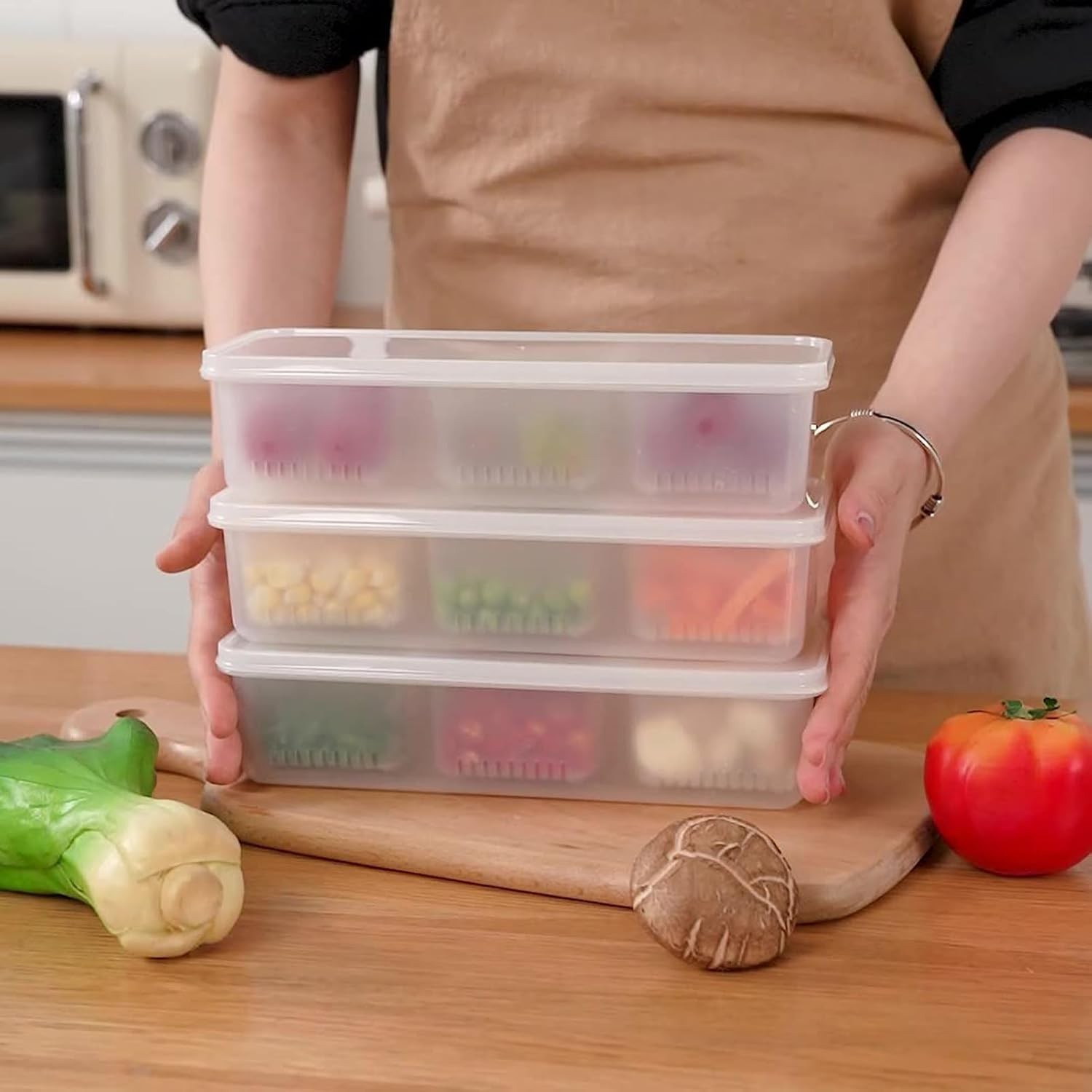 1 Pcs Food Storage Container, with Sealed Lid Drainer 3 Compartments Divided …