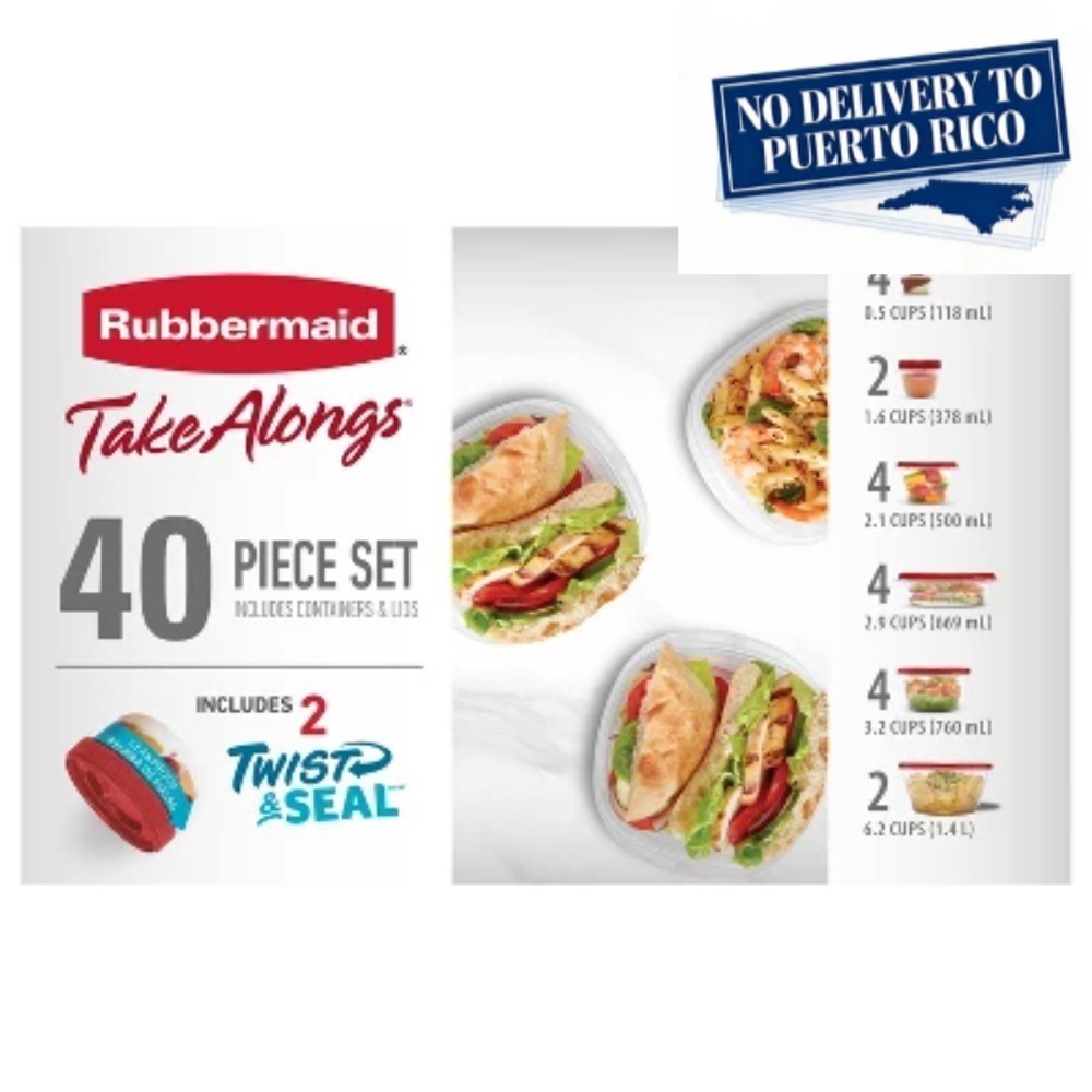 Rubbermaid 40pc TakeAlongs Rectangle Set Food Storage Containers – Red
