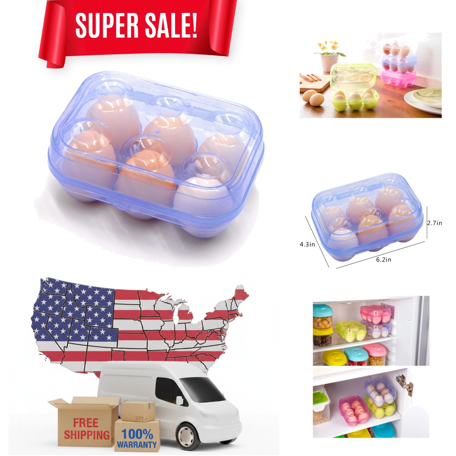 Health-Friendly Egg Dispenser Box | 6-Grids Portable Design for Fridge & More