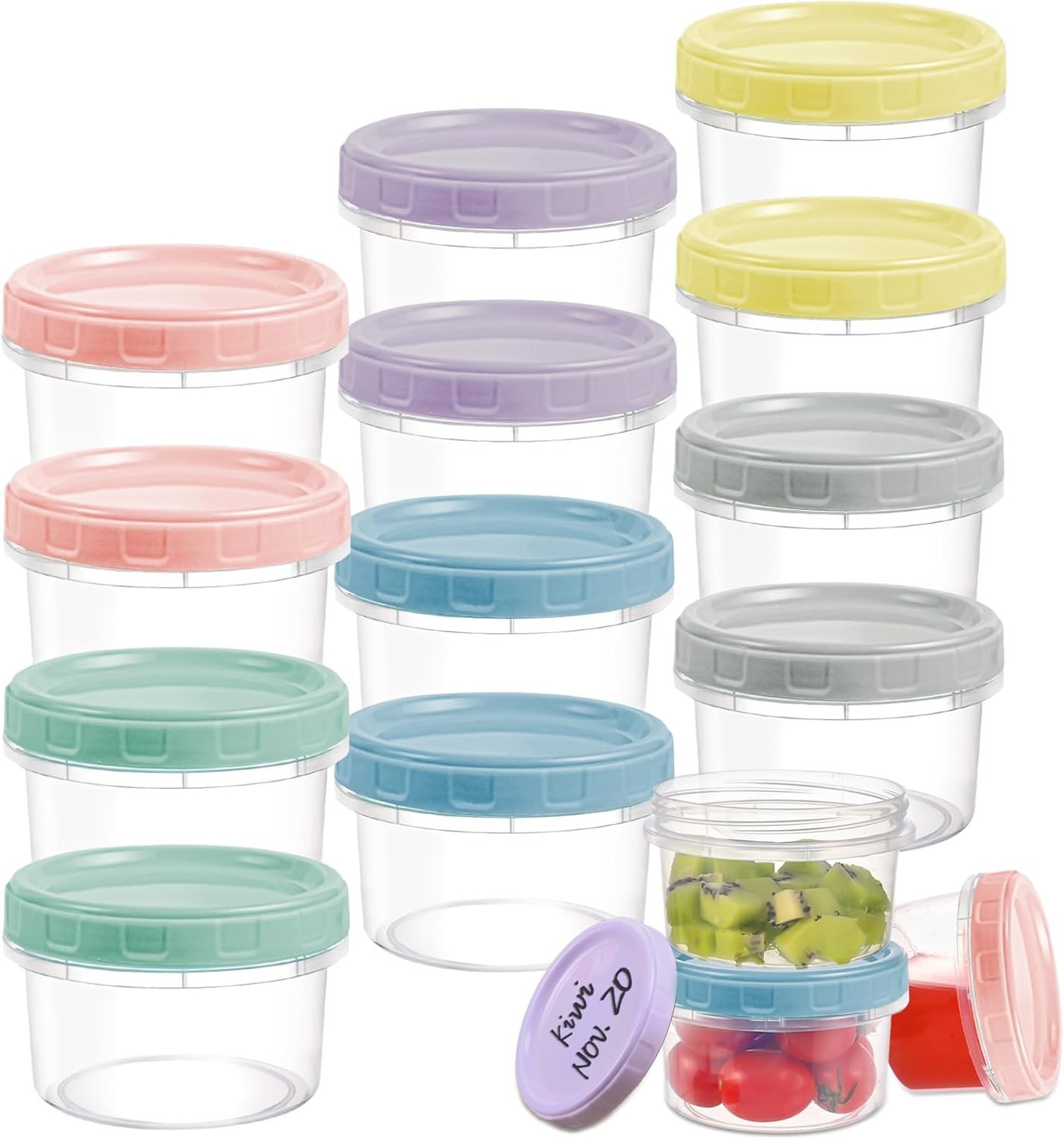 12pcs 8 oz Plastic Containers W/ Screw Lids Reusable Clear Food Storage