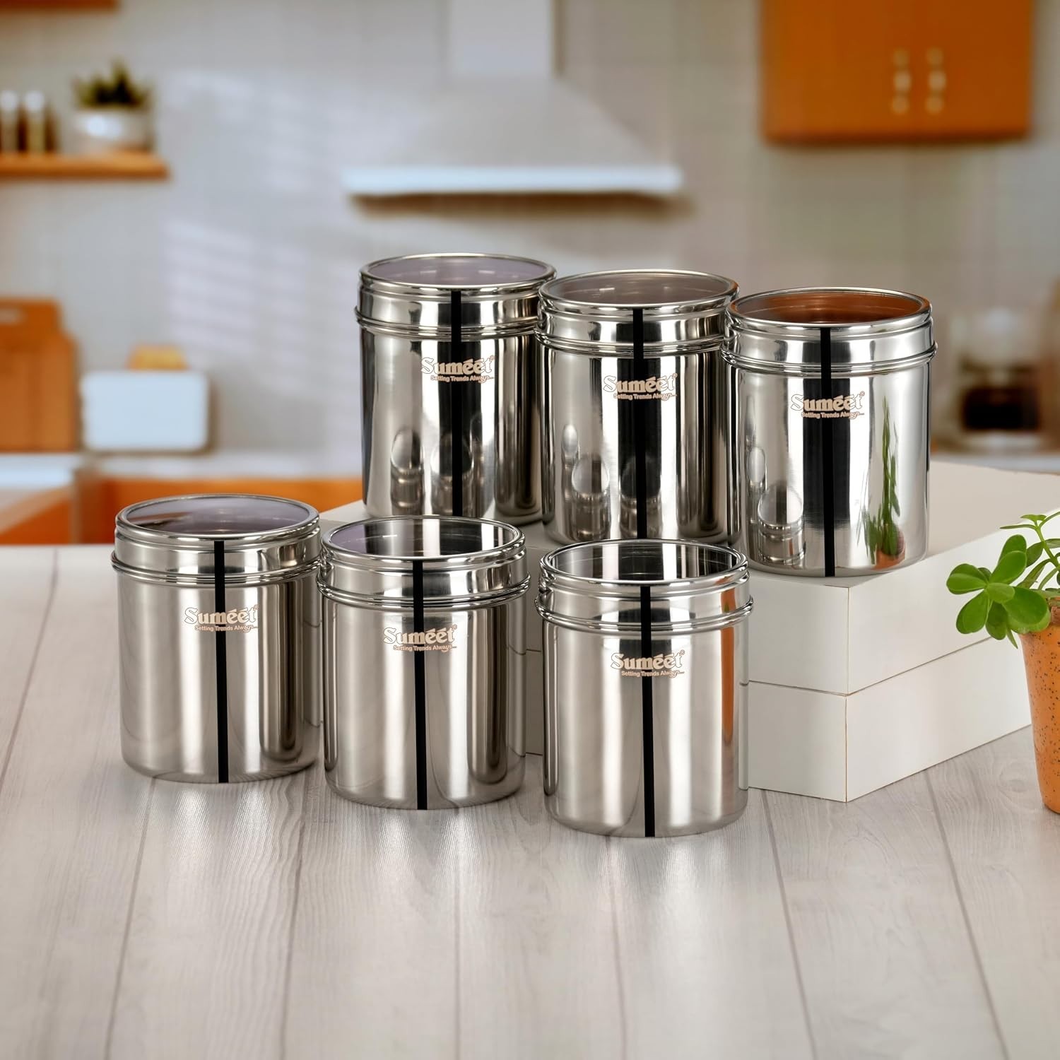 Stainless Steel Small Containers/Jars/Dabba for Kitchen 750 ML Storage set of 6