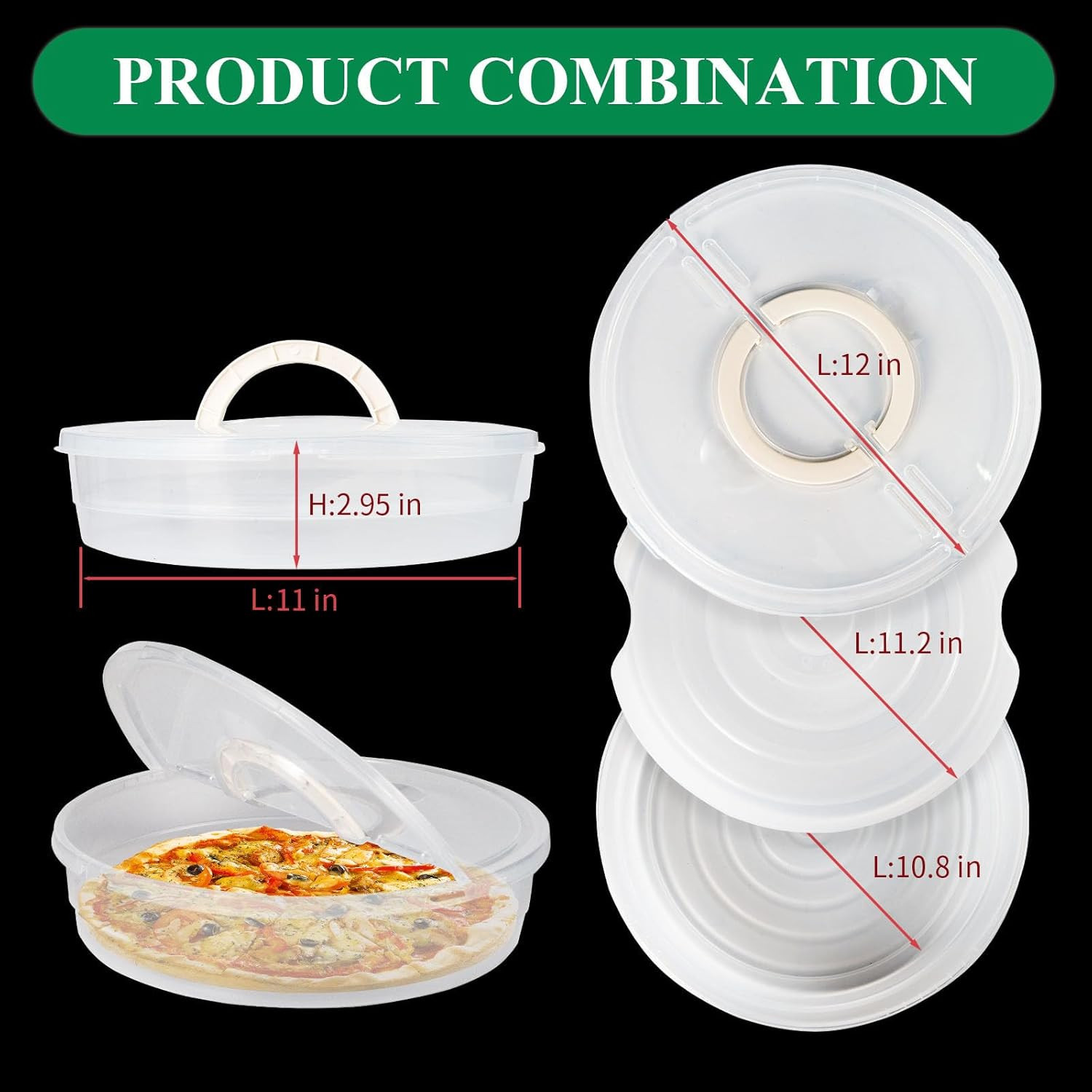 2 Pack 12Inch Storage Container with Lid and Handle, Reusable 2 Compartments Pi