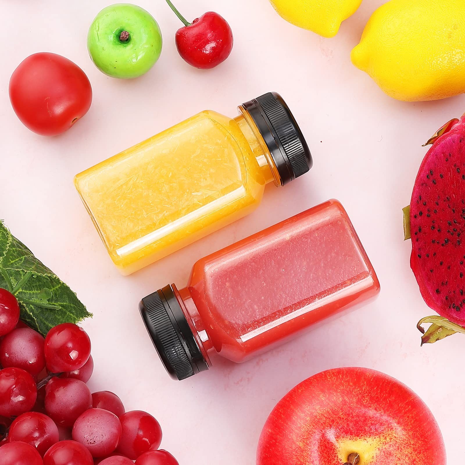 30 Pack 5oz Reusable Plastic Juice Bottles with Leak-Proof Caps – Clear Drink Co
